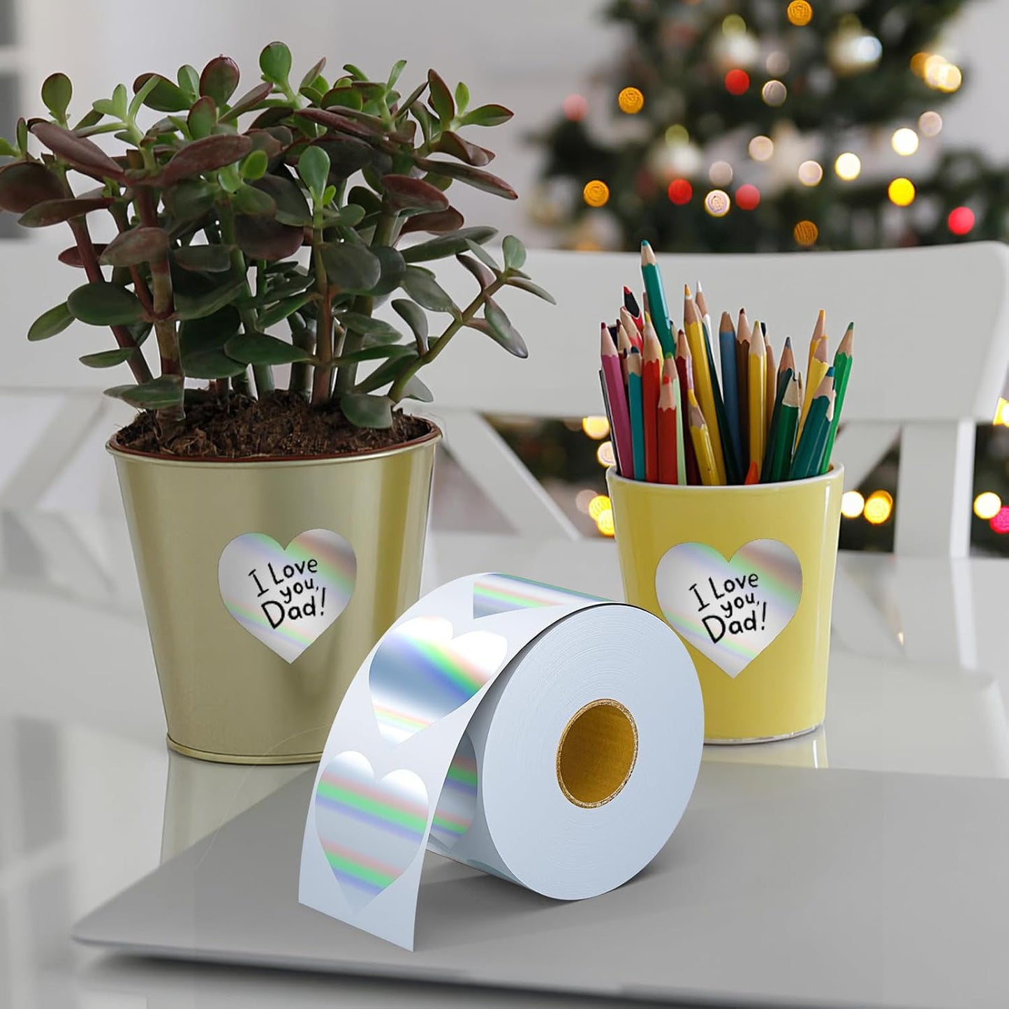 RBHK 2 Inch Holographic Thermal Labels, Self Adhesive Heart Shape Waterproof Thermal Labels, Multipurpose Direct Thermal Sticker for DIY Logo Design, Thanks Card, 400 Labels/1 Roll