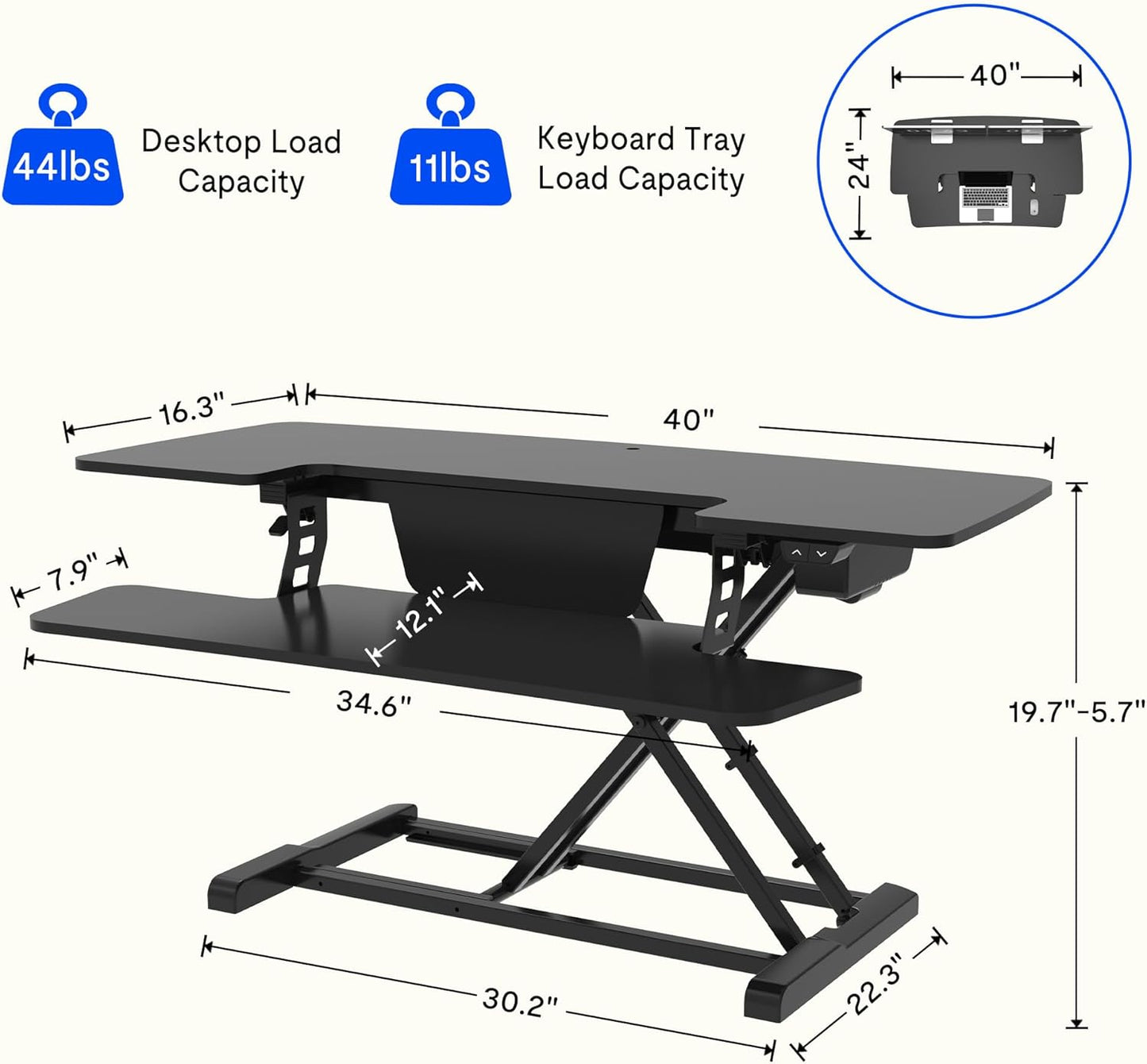 FLEXISPOT 40" Electric Height Adjustable Standing Desk Converter Motorized Stand-up Desk Riser with Quick Release Keyboard Tray, for Home and Office