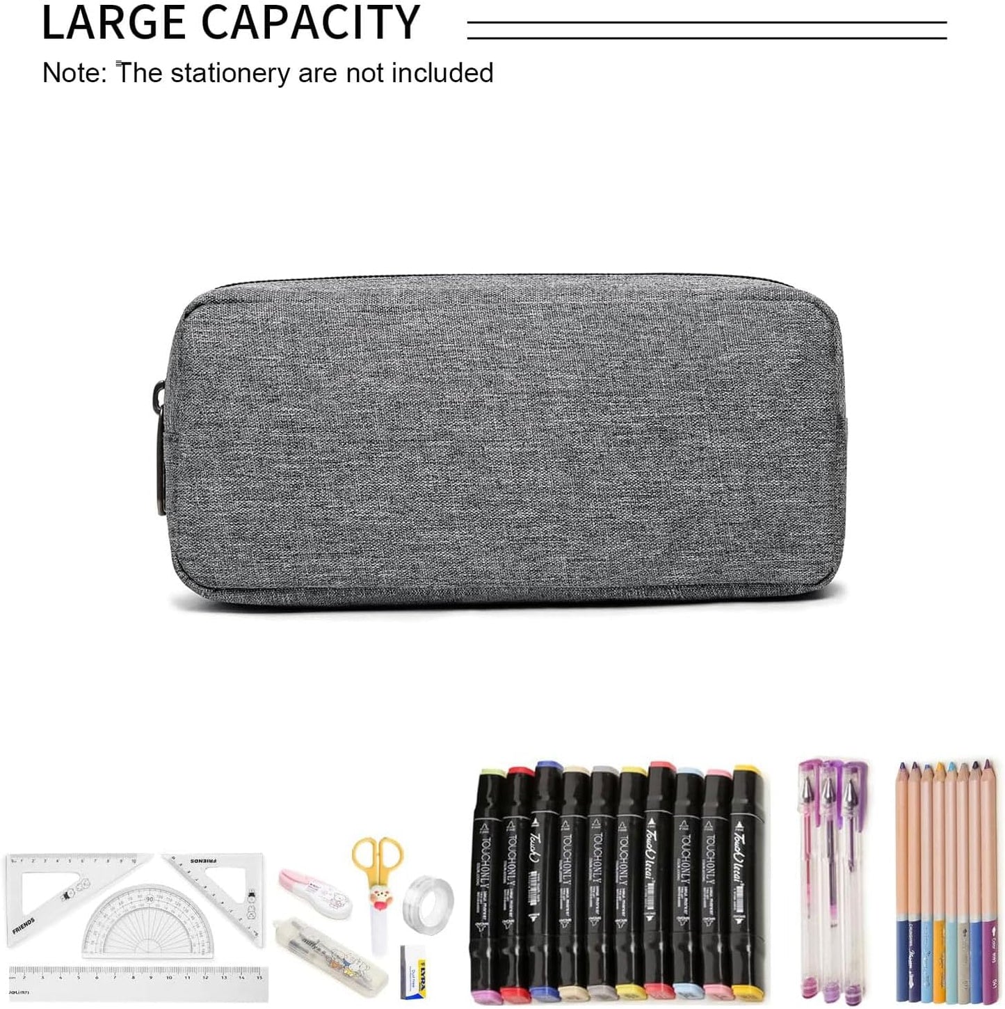 Della Gao Small Pencil Case Large Capacity Pencil Pouch Marker Pen Bag Coin Pouch Office Stationery Organizer (Grey)