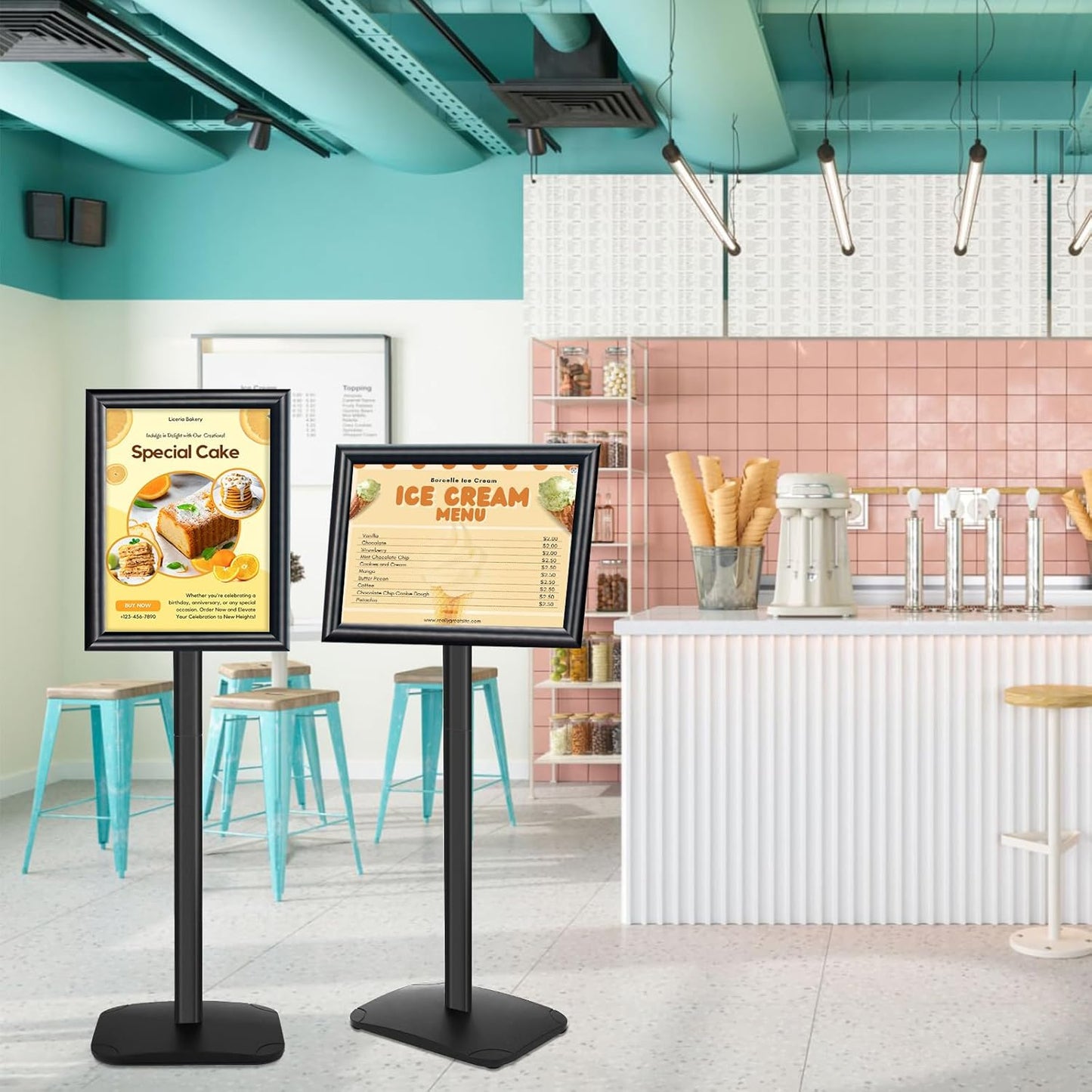 Heavy Duty Pedestal Sign Holder for Display, 11 x 17 inches Adjustable Floor Standing Sign Holder with Weighted Base , Vertical and Horizontal View Sign Stand for Indoor/Outdoor Advertising，Black