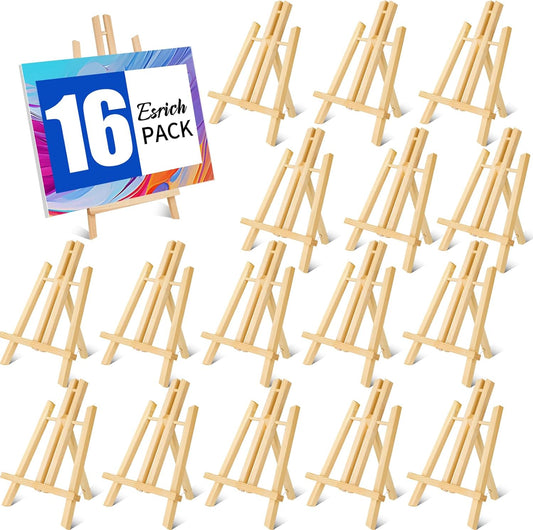ESRICH 16Pack 11.8" Wood Easels,Tabletop Easel for Painting,Painting Party, Displaying Canvases, Kids Student Table School Desktop, Portable Canvas Photo Picture Sign Holder