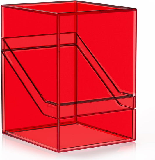 Mlikero Card Deck Cases, Acrylic Commander Deck Box Holding 100+ Sleeved Cards with Dividers, Clear Card Storage Box Fit for MTG, TCG, Sports Cards (Red)