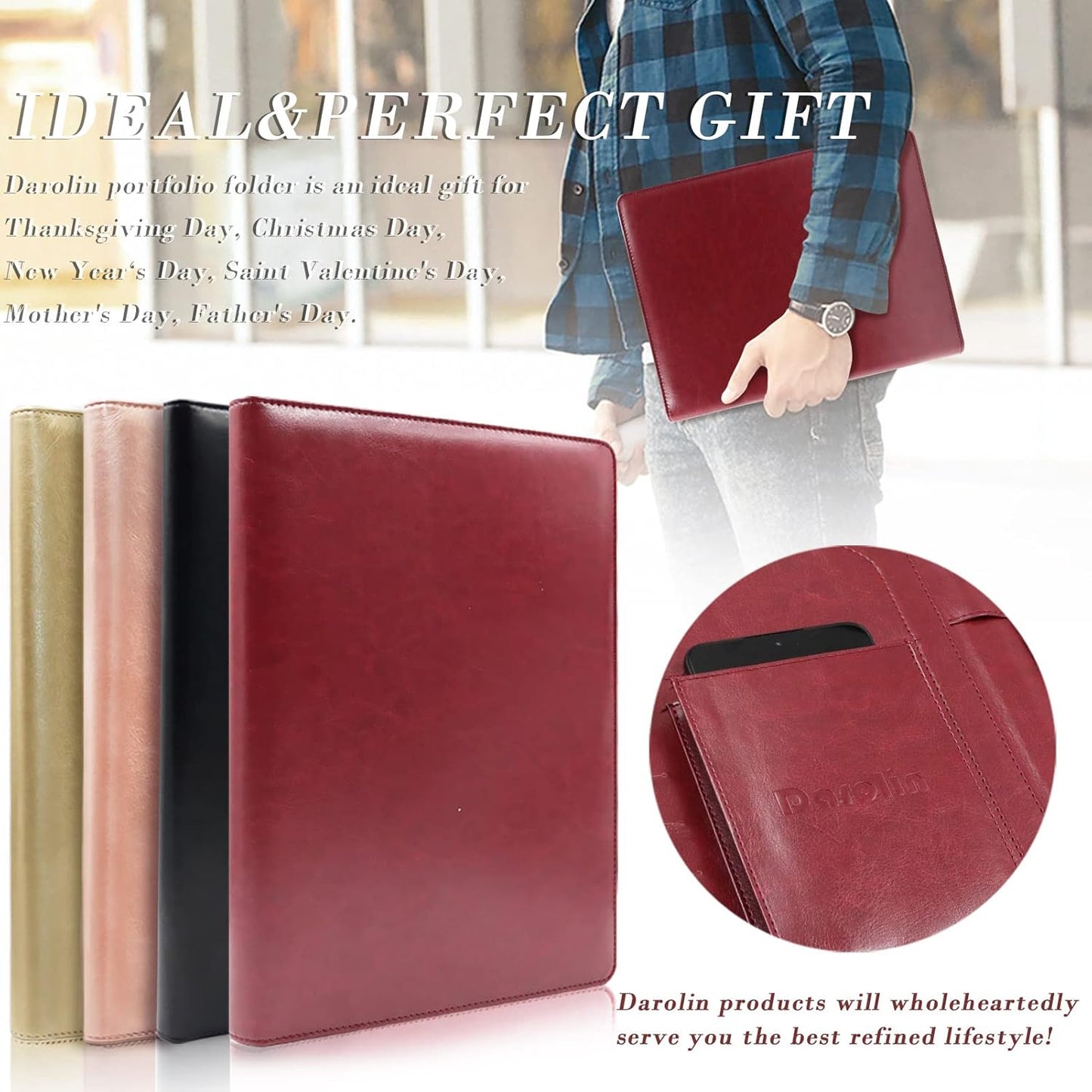 Darolin Business/Resume Padfolio Portfolio Folder with Letter/A4 Size Clipboard, Interview/Conference/Legal Document Organizer, Premium Portfolio Professional Case, Padfolio for Women/Men-Redwine