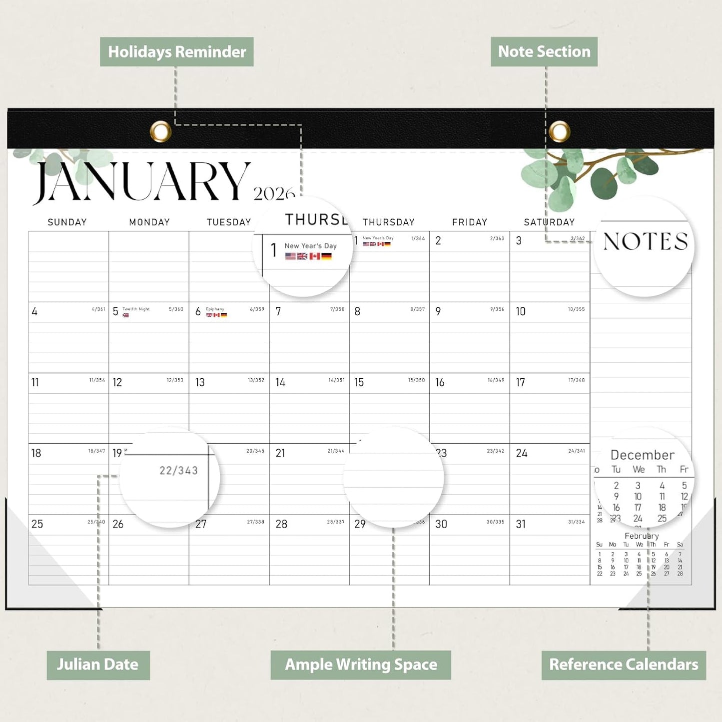 Desk Calendar 2025-2026, 18 Months (July 2025 to December 2026) - Large Size 17" x 12" Desktop/Wall Monthly Calendar with To Do List, Personal Desk Calendar Planner for Home, School, Office - Leaf