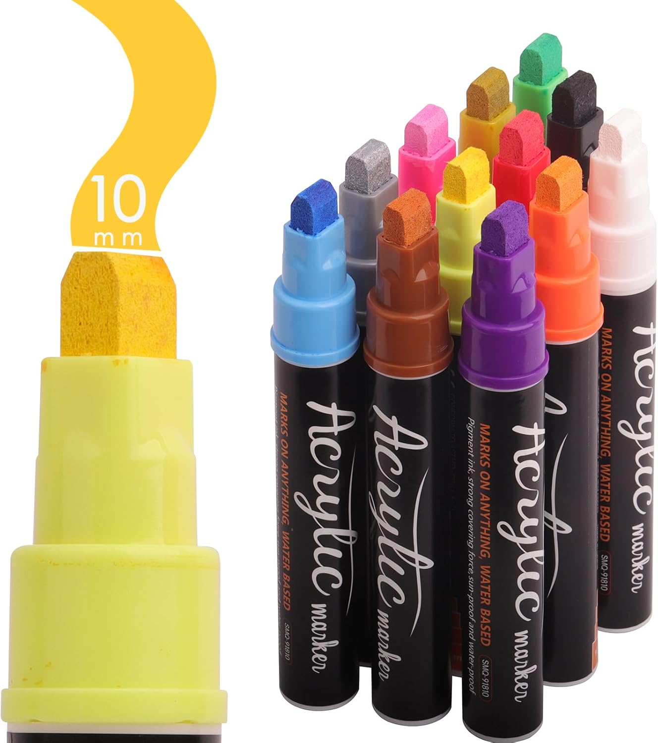 VIANZE Jumbo 12Colors Markers, Acrylic Paint Pens, 10mm Felt Tip Jumbo Poster Markers,Waterproof and Permanent Paint Pens, for Rock Wood, Fabric, Ceramic,Posters Art Paintings