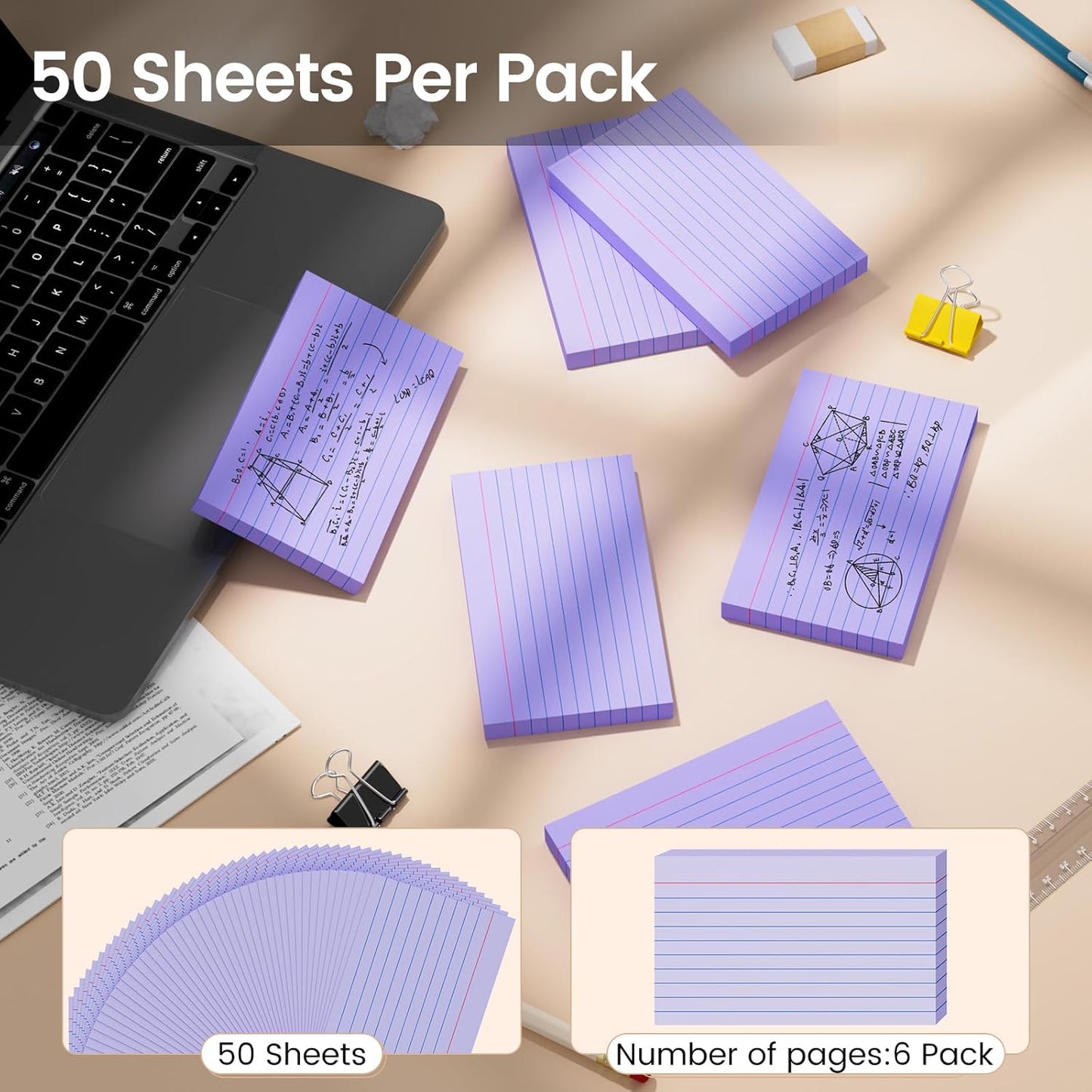 Index Cards 3x5 Inch, 300sheets, Flash Cards,Ruled Lined Purple Note Cards Paper For Studying, Schools Supplies, College, Office And Home Organization, Note Taking Supplies