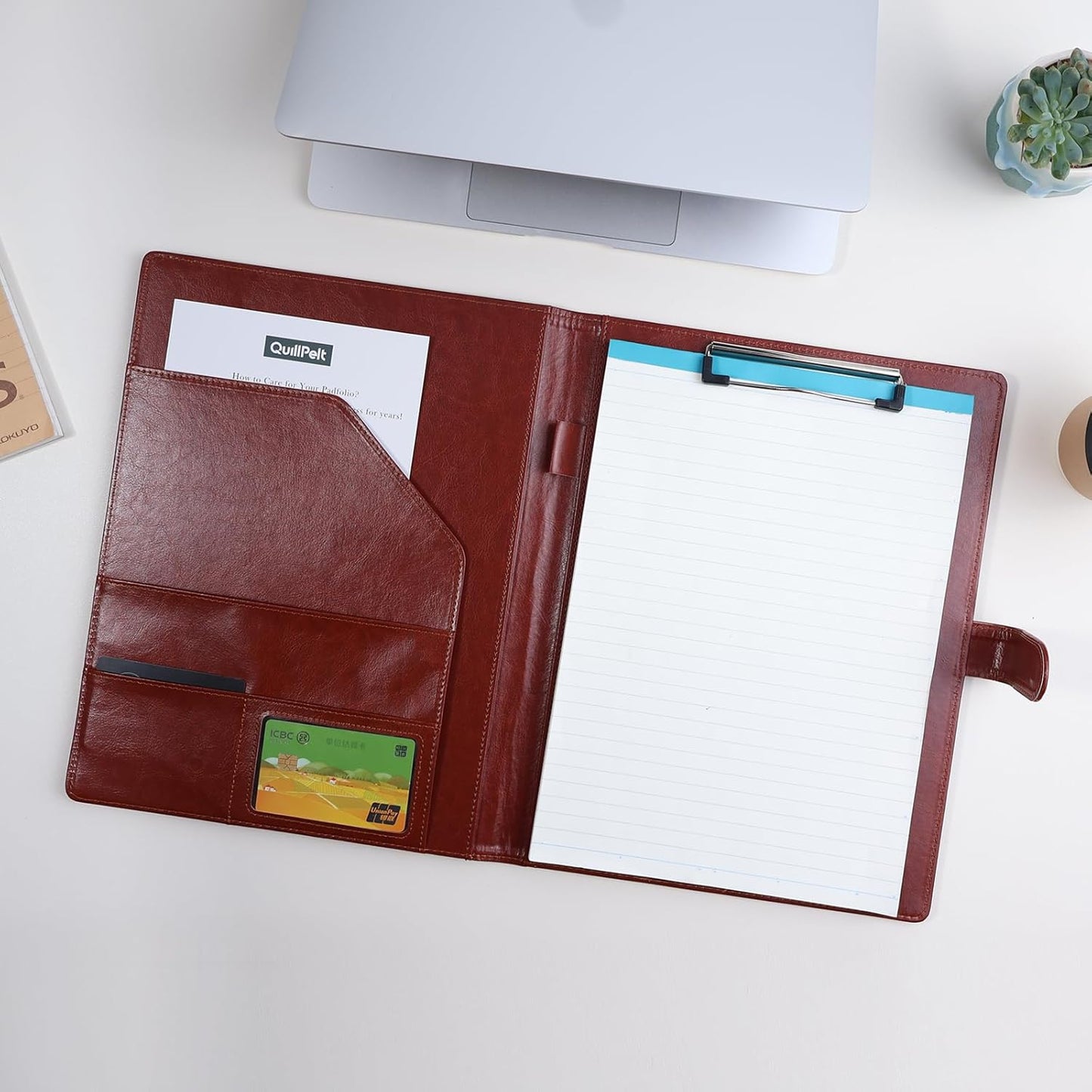 PU Leather Portfolio Binder, Professional Padfolio with Clipboard, Legal Pad Holder for A4 Letter Size Notepad, Resume Portfolio Folder for Business School Office Conference(Brown)