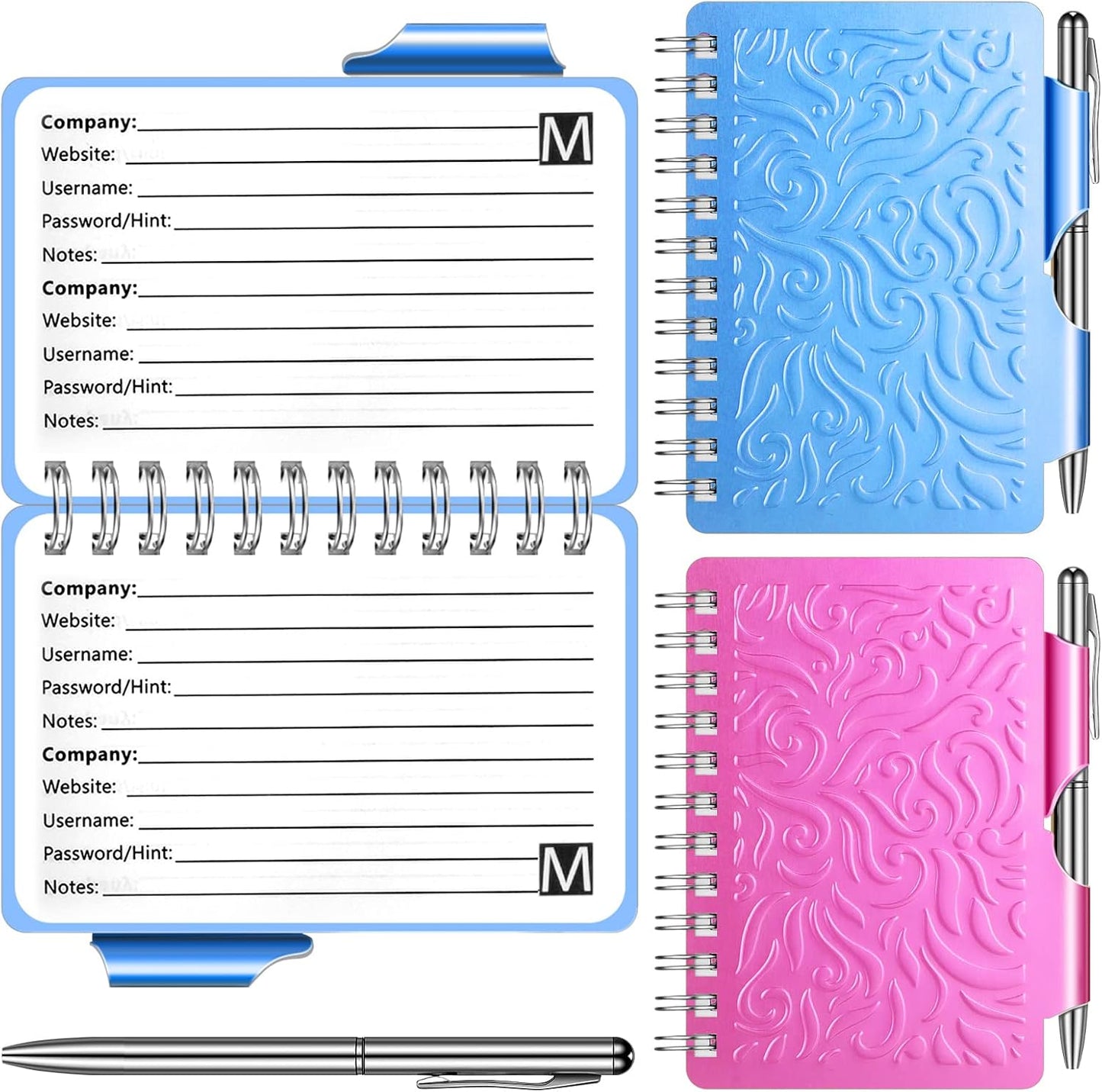Zonon 2 Pcs Mini Password Book with Alphabetical Tabs Metal Password Keeper Book Portable Organizer Elegant Mandala Pattern Notebook with Pen, Spiral Bound for Information(Blue, Rose Red)