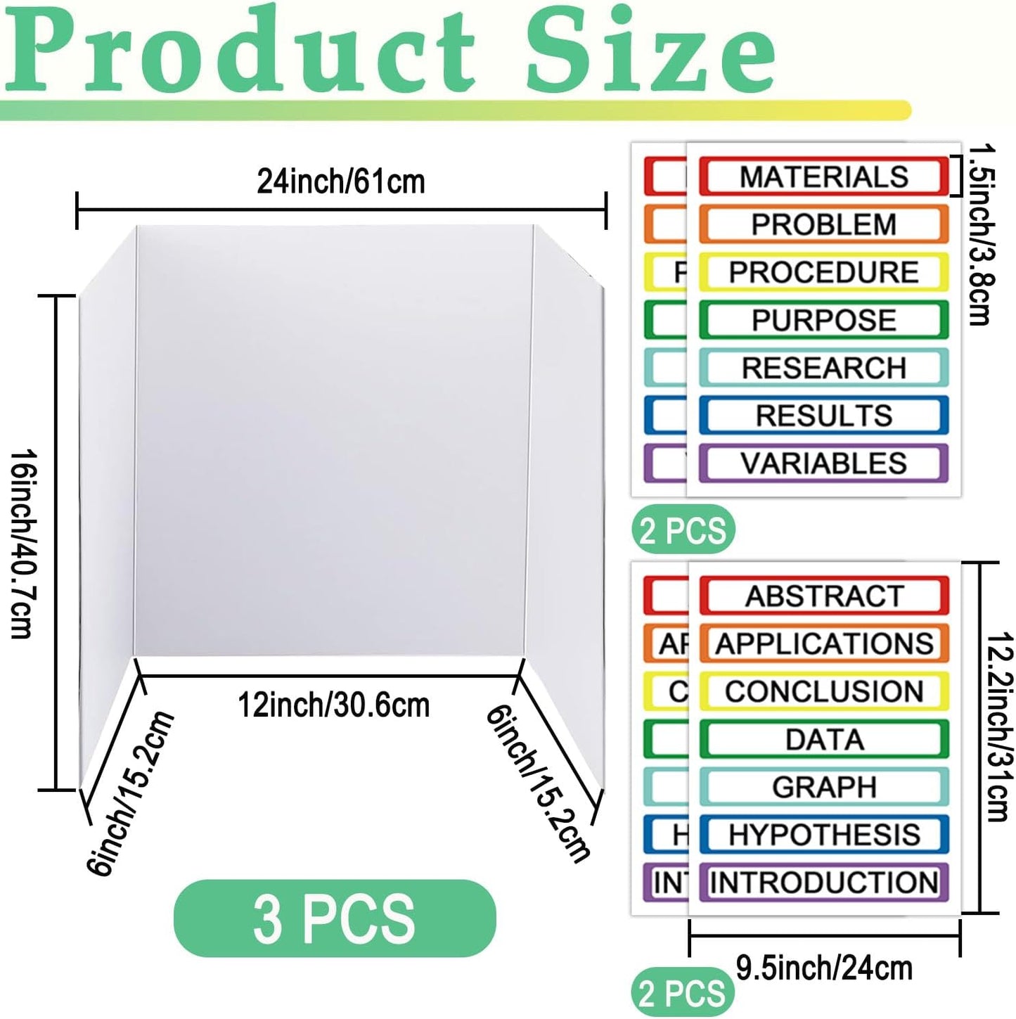 Trifold Display Boards with Colorful Self-Adhesive Sheets – 24 x 16 Inch Tri-Fold Corrugated Presentation Boards for Science Fairs, Complete Poster Board Kit