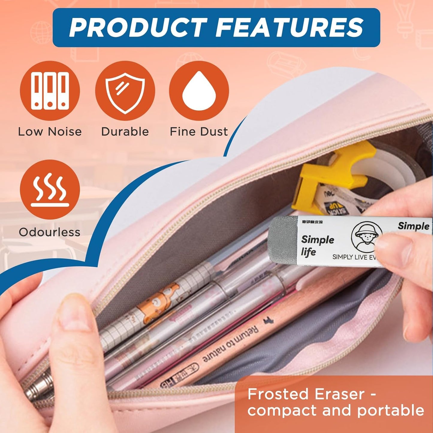 8 - Pack Sand Erasers - Frosted Erasers for Pens, Fountain Pens, and Ink - Special School and Office Supplies for Correction - Colored Pencil and Ink Eraser