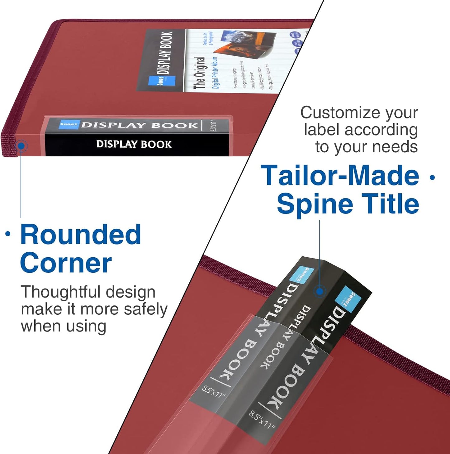 Sooez 30-Pocket Binder with Plastic Sleeves 8.5x11" (Ruby), Heavy Duty Art Portfolio Folder with Clear Sheet Protectors, Display 60 Pages, Presentation Book for Artwork, Document Organizer Binder