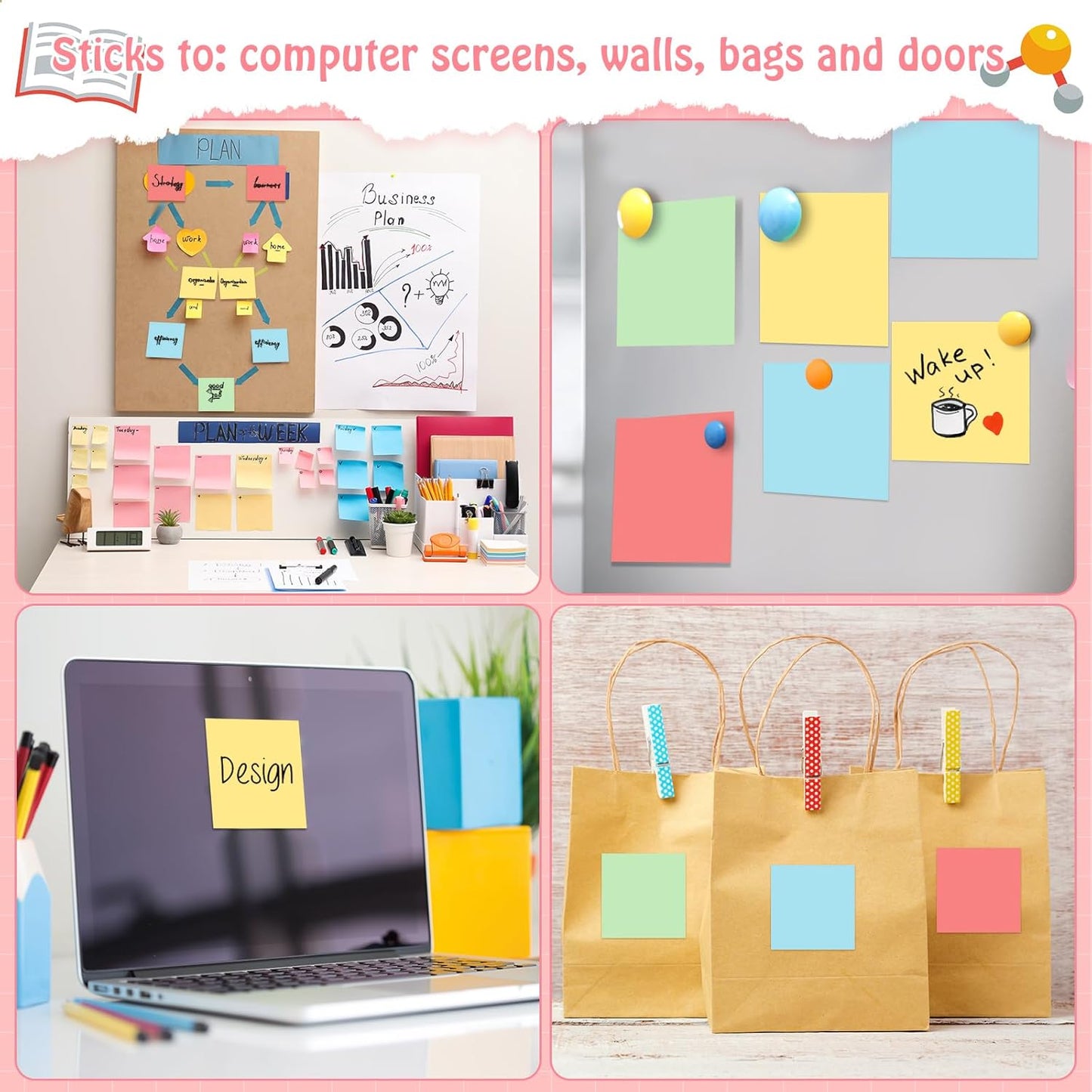 Fainne 60 Pack Sticky Notes Bulk Back to School Supplies Self Stick Note Pads Paper Memo for Office First Day of School Student Teacher Essentials (3x3inch,Lively Colors)