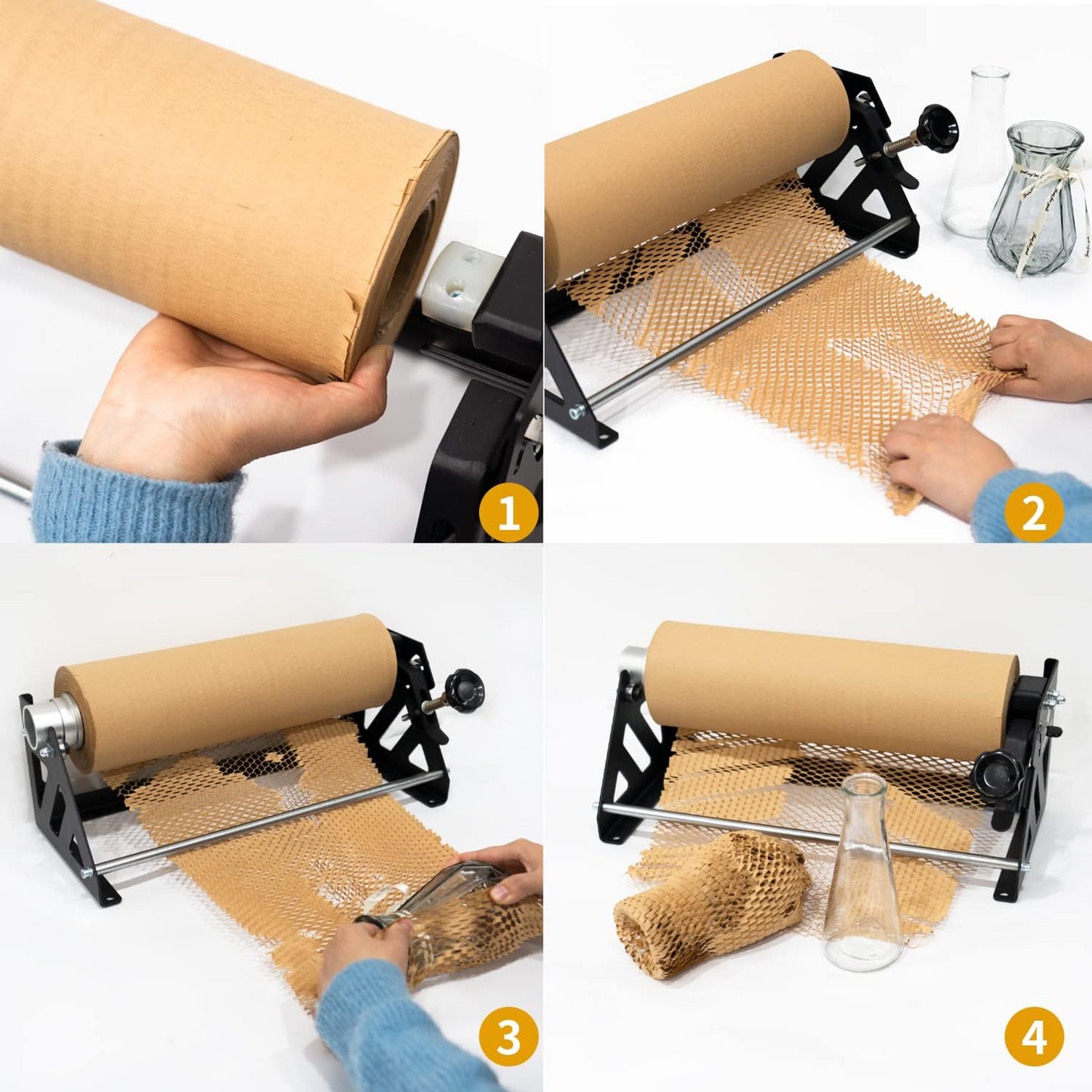 Honeycomb Packing Paper Roll Dispenser for Packaging, Improve Packing Efficiency, Kraft Wrapping Paper Holder Manual Cutter Machine for Small Business, Dispenser Machine Only, Core Size 2inch