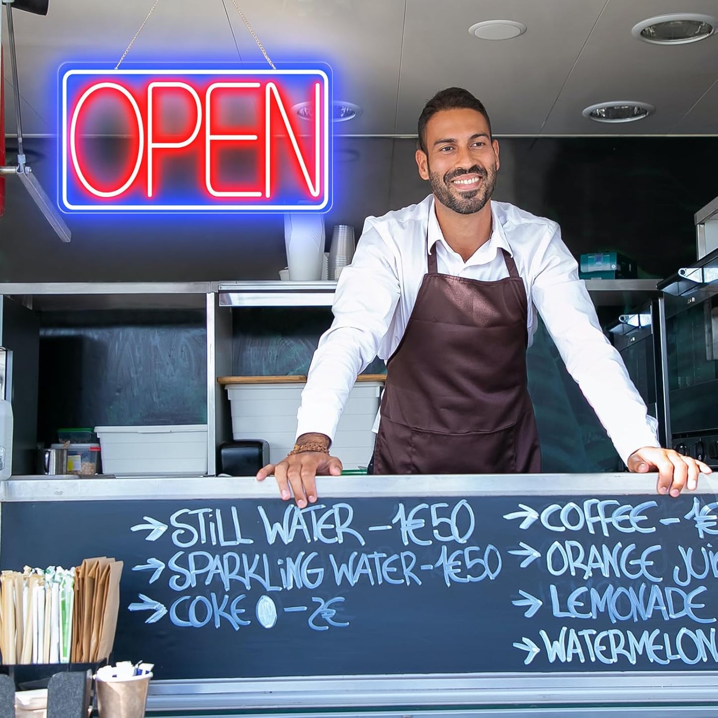Led Neon Open Signs for Business,16.5"X 9" Ultra Bright Open Signs, Powered by 12V/2A AC Adapter, 6 Levels Adjustable Bright Led Neon Open Sign for Bar Salon Coffee Stores Club Hotel (Horizontal)