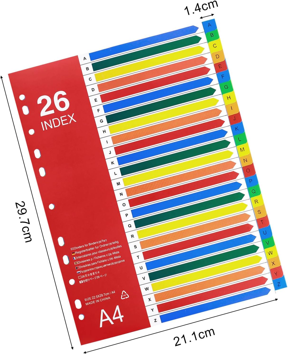 A-Z Tab Dividers, Alphabet Dividers for 2/3/4 Ring Binder, Customizable Table of Contents, Plastic Binder Dividers with Multicolor A-Z Tabs, 5 Sets