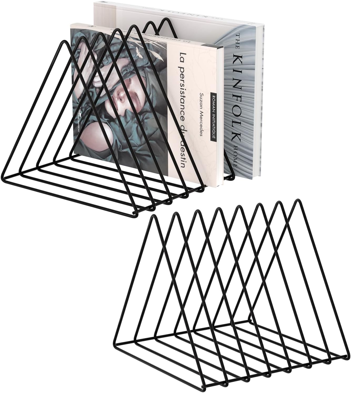 Urban Deco Triangle Desk Organizers Metal Wire Magazine Holder 7 Sections Decorative Organizer Vinyl Record Storage Office File Organizer For Desk - Black Magazine File Holder - Pack of 2