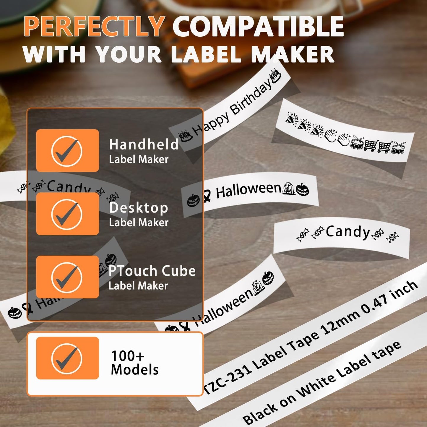 8Pack Compatible with Brother P Touch Label Tape 12mm 0.47 Laminated White TZe-231 TZe 231 TZe TZ Tape Refill Compatible with Brother P-Touch Label Maker PT-D210 PT-H110