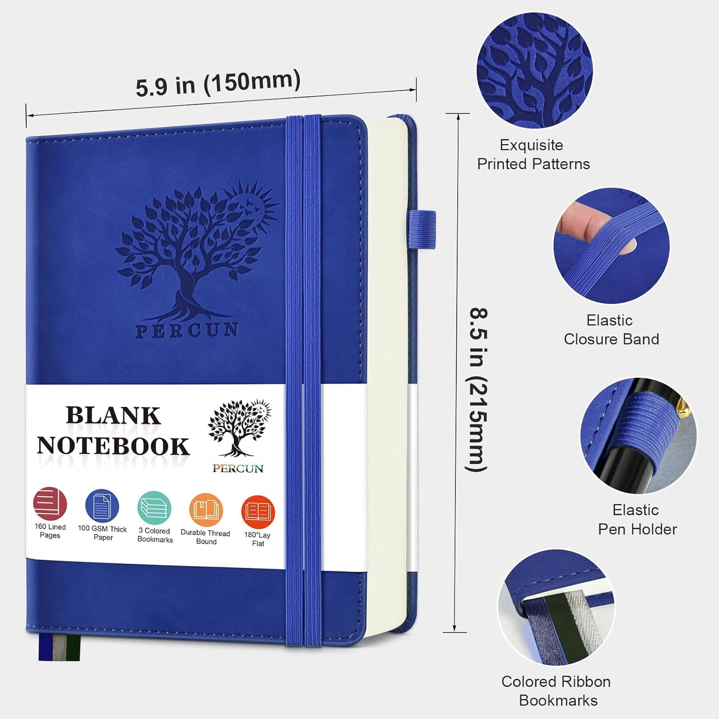 Blank Journal Ntebook for Men & Women, 160 Pages Blank Journals for Writing, Drawing,Sketch Book,5.9" x 8.5" Leather Sketchbook, Unlined Notebook for Work, School, Art - Navy