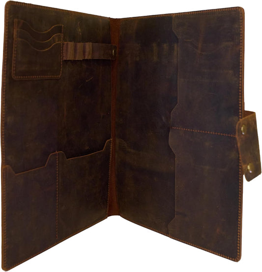 Leather Portfolio Folder - Genuine Leather Document Organizer with Multiple Pockets and Pen Holder – Business Padfolio for A4 Letter Size Papers, Professional Resume or Meeting Use (Vintage Brown)