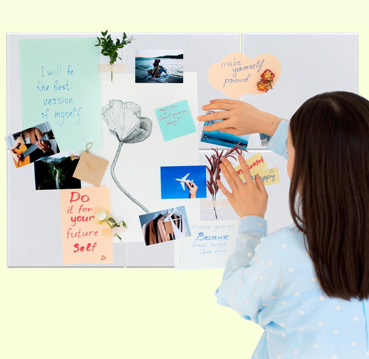 AKTOP White Cork Bulletin Board 12x12, 1/2" Thick Felt Cork Board Tiles 6 Pack, Small Square Pin Board for Wall, Self Adhesive Corkboards with 60 Push Pin Wood Clips for School, Home & Office