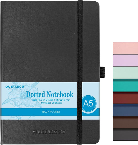 Bullet Dotted Hardcover Journal Notebook, A5 140 Pages 120Gsm Thick Paper for School,Note Taking,Work,Diary，5.7''*8.3'',Black