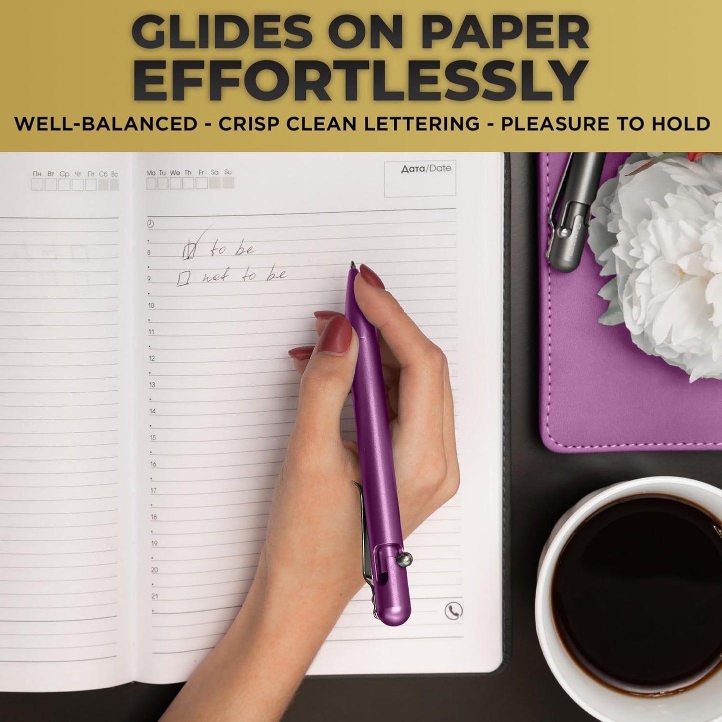 BASTION® Luxury Slim Bolt Action Pen, Lightweight Aluminum EDC Pen with Fine Tip, Professional Ballpoint Pen for School and Work - Purple