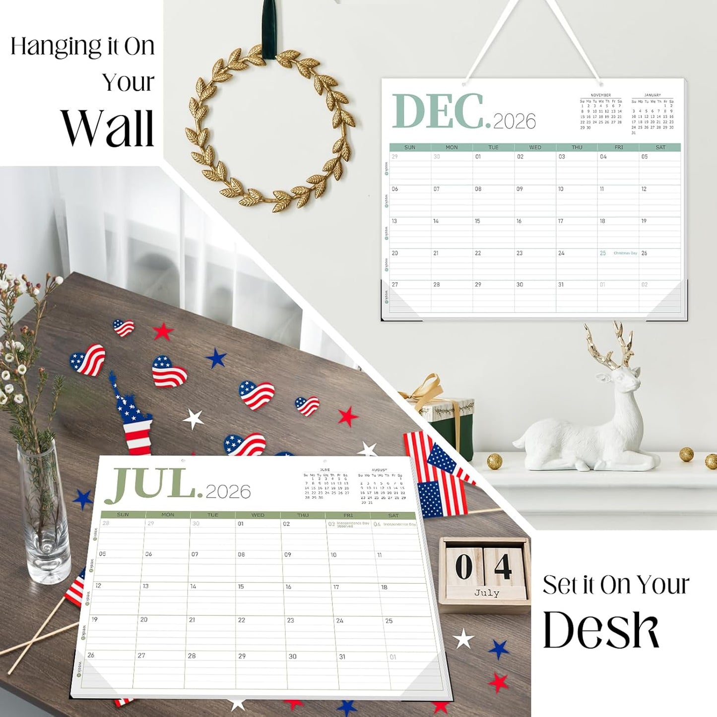 GuassLee Desk Calendar 2026, 18-Month Hanging Desk/Wall Calendar From 2026 Jan-2027 Jun, 14" X 11" Monthly Planner with Thick Paper For Office Home School Desk Organizing