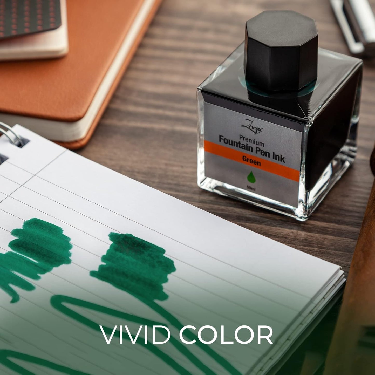 ZenZoi Fountain Pen Ink Bottle 50ml | Premium Designed Bottled Ink for Fountain Pens – Suitable for Calligraphy and All Branded Pens | Quick Drying and Smooth Flow Writing Experience (Green)