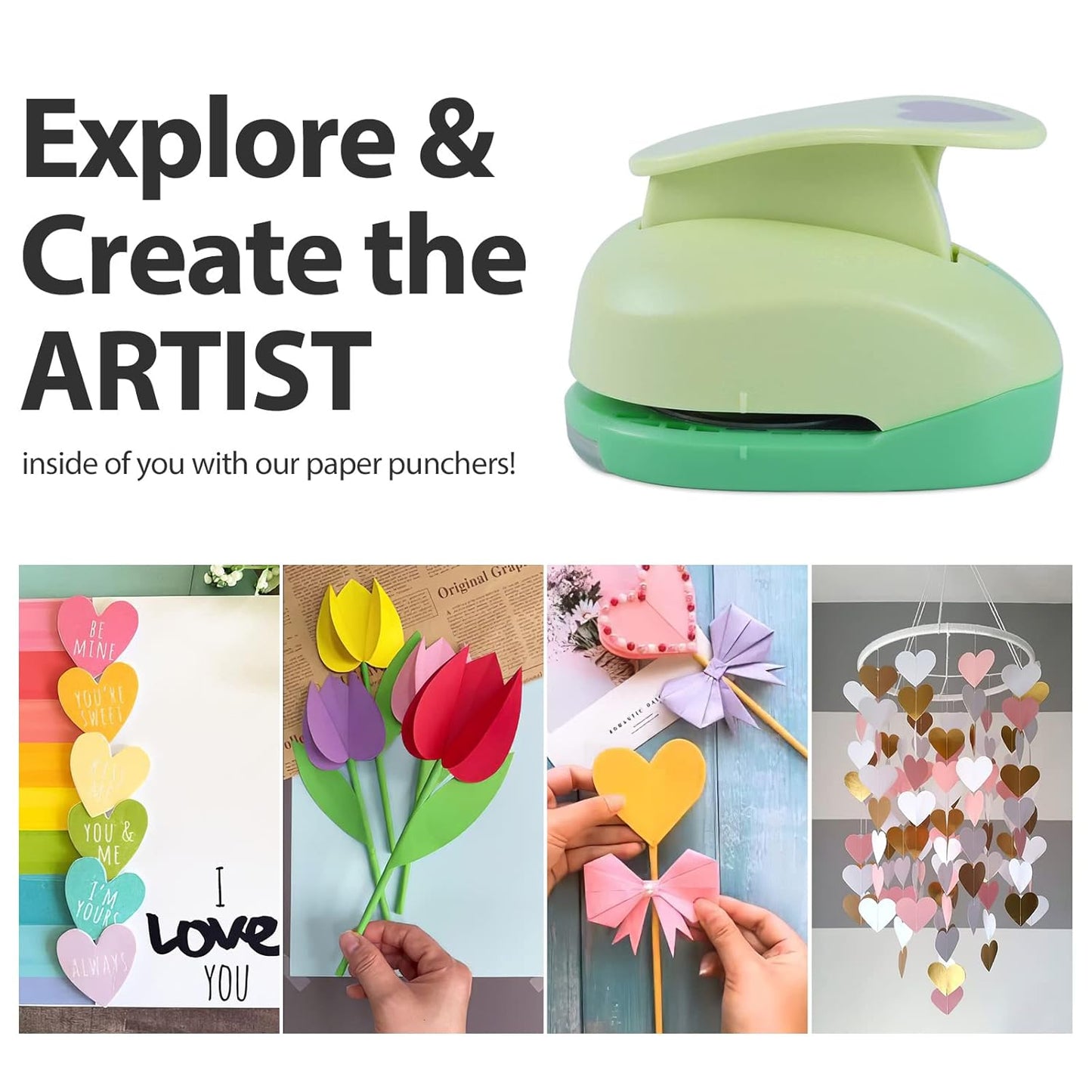 UCEC 2 Inch Heart Punch, Heart Paper Punch Shapes, Large Decorative Craft Hearts Hole Puncher for Kids Paper Crafts, Card Making, Scrapbooking, Hearts Shaped Hole Punch