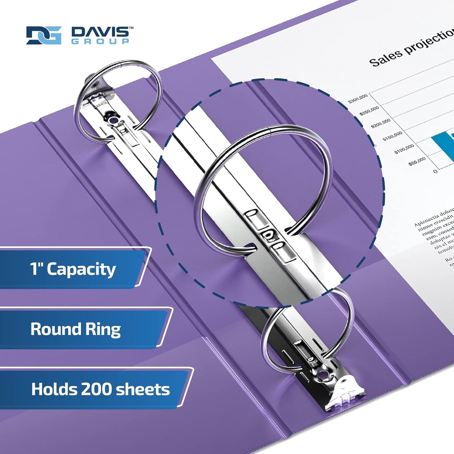 Easyview Premium 3-Ring Binders with Clear-View Covers and Round Rings, Binders for School or Office, 1 Inch, Pack of 6, Purple