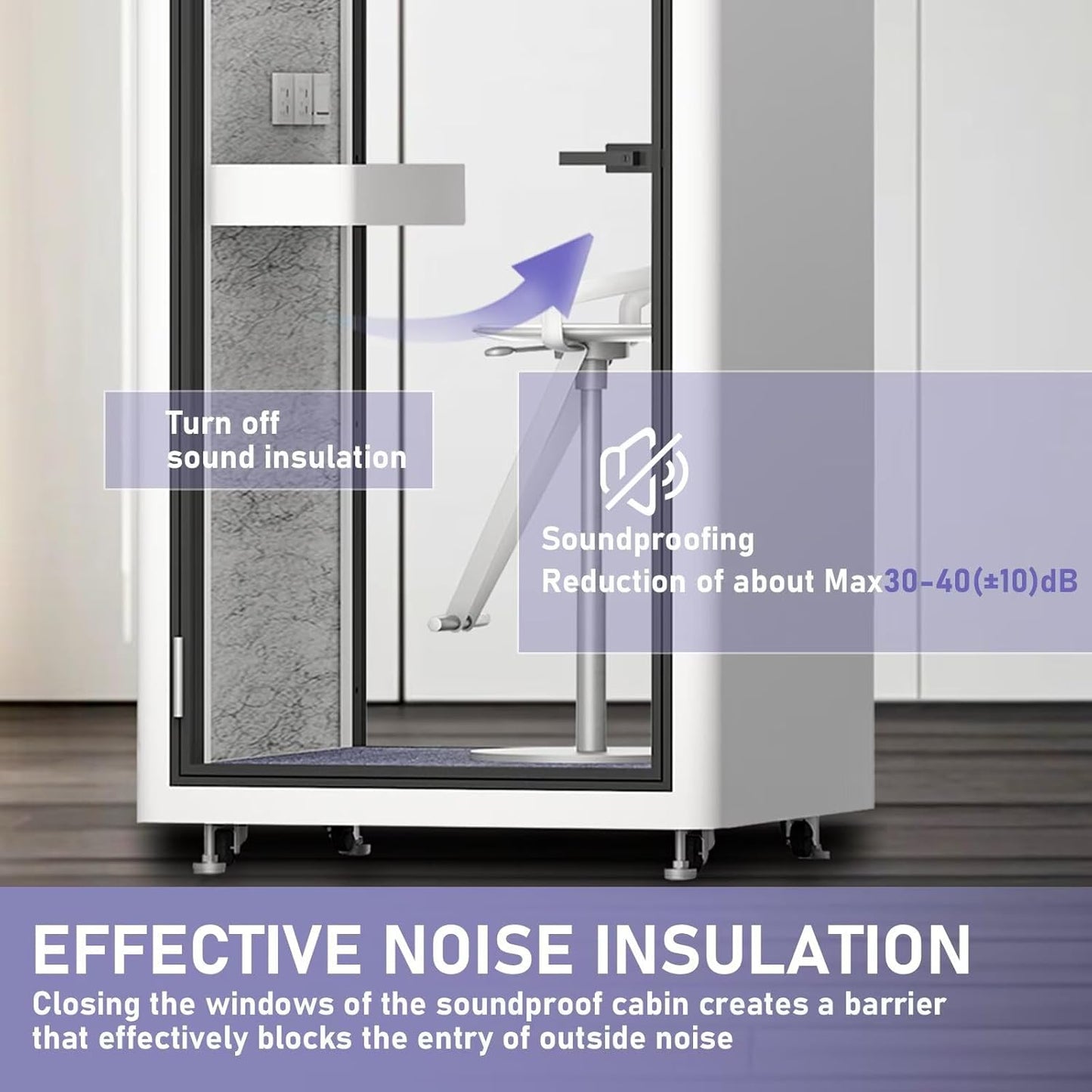 Office Sound Booth with Audio Privacy - Portable Soundproof Booth with White Modern Style,Movable Room with Light,Ventilation,Socket for Study,Singing Room,Telephone Booth(39.37IN)