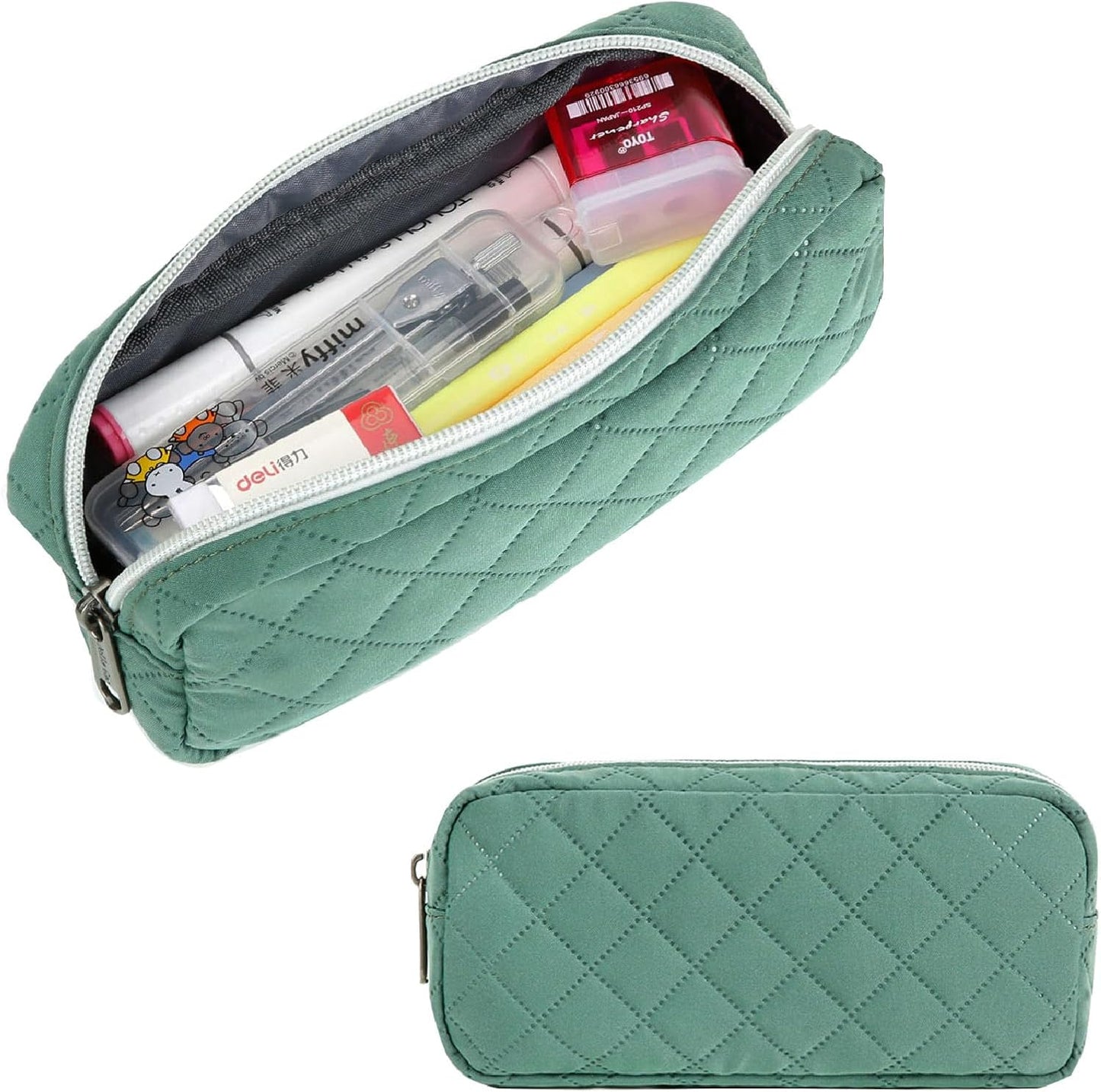 Della Gao Small Pencil Case Large Capacity Pencil Pouch Marker Pen Bag Coin Pouch Office Stationery Organizer (Dark Green)