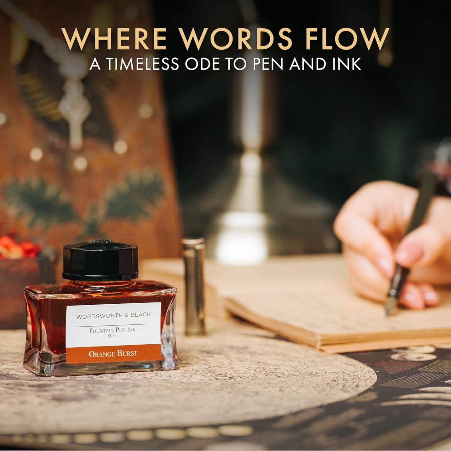 Wordsworth and Black Fountain Pen Ink Bottle (50 ml) Premium Luxury Edition, [Orange] Fountain Pens Bottled Ink; Classic Designed Bottle Smooth Flow 50 ml