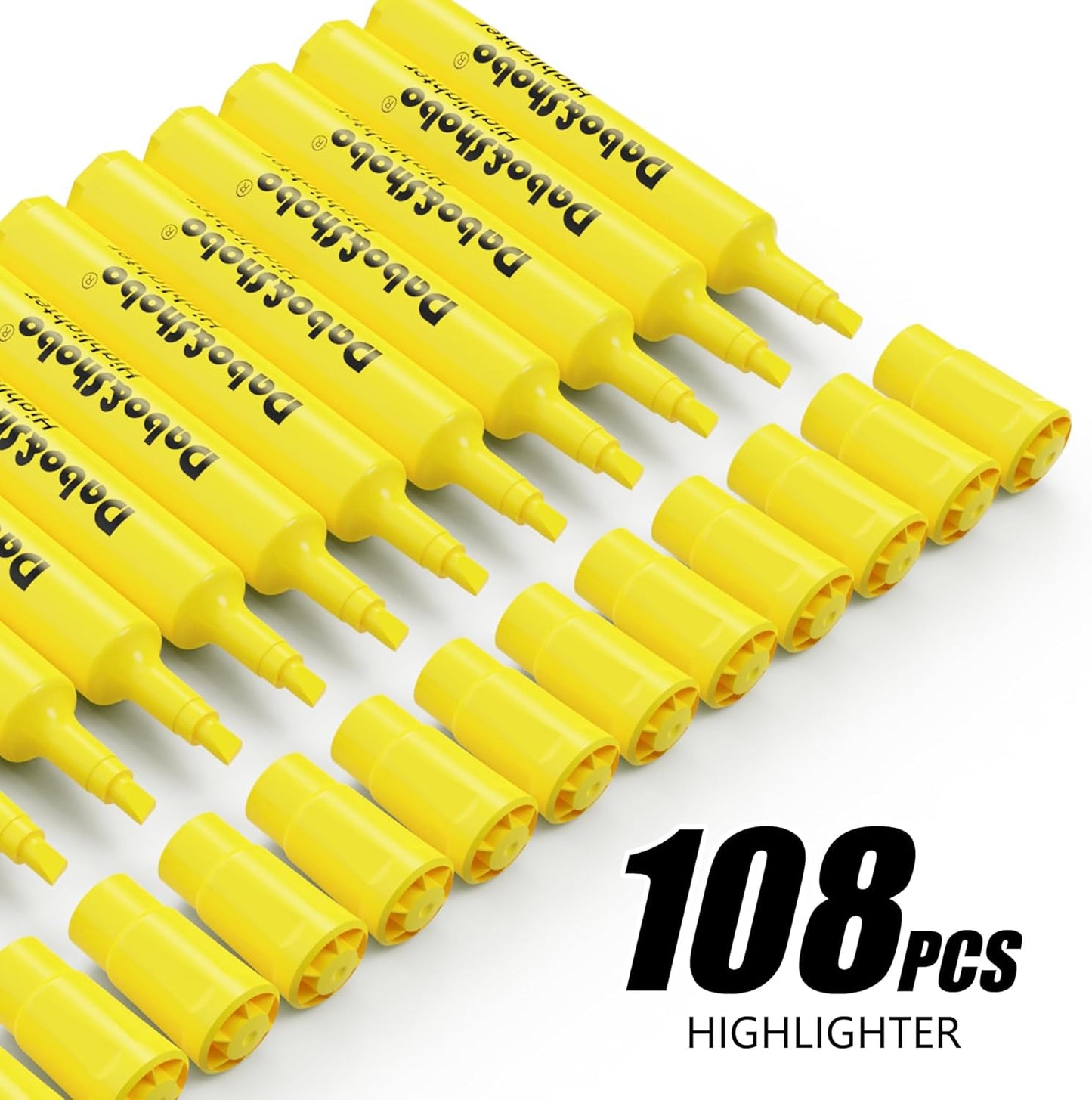Dabo&Shobo Highlighters 108 Pack, Tank Style Yellow Highlighters, Chisel Tip Highlighter Markers for Coloring