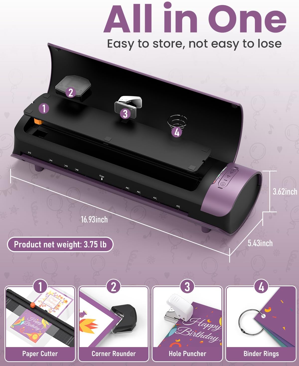Office Presentation Laminator Machine 11x17 with Laminating Sheet A3/A4/A5, 3/5 Mil Thermal Cold Laminating Machine 13 inch Wide, 60s Warm-Up Lamination Machine, Personal Laminate Machine (Purple)