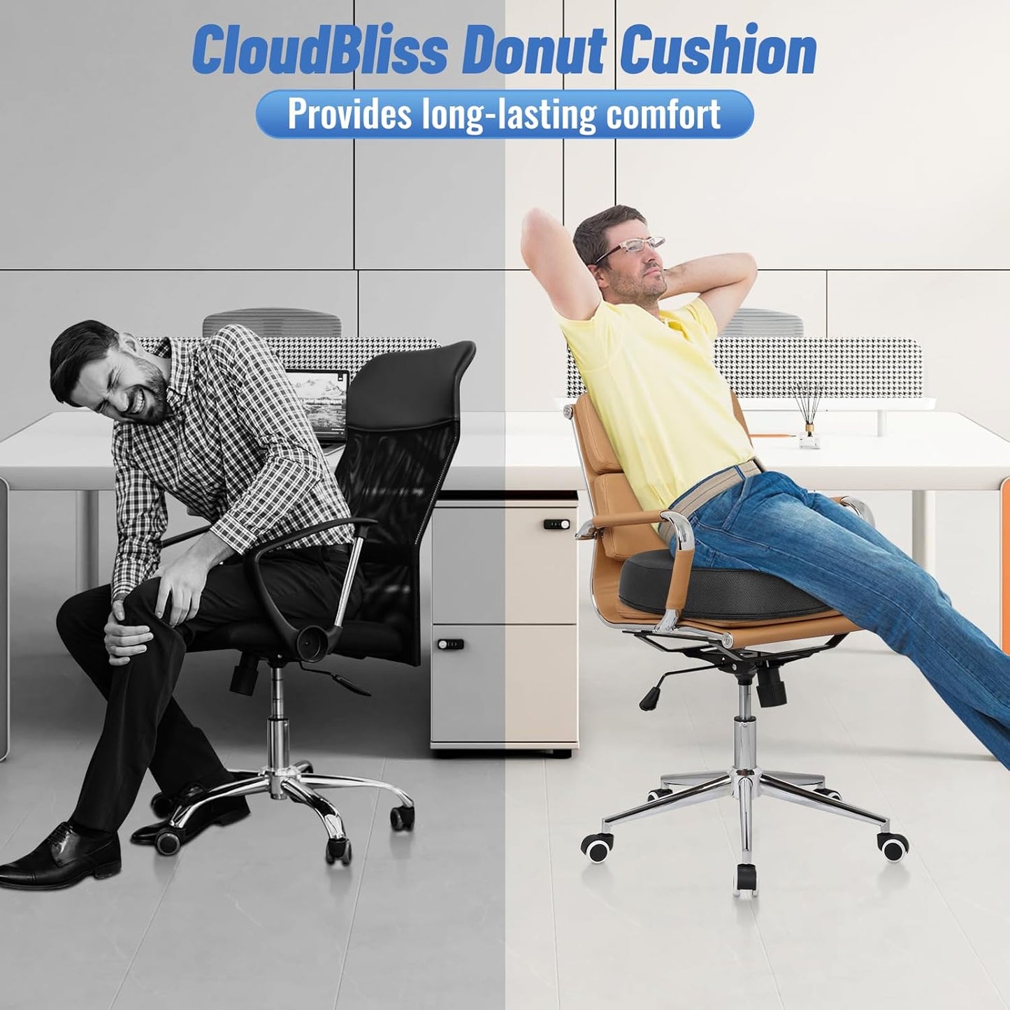 CloudBliss Donut Pillow Seat Cushion for Tailbone Pain Relief and Hemorrhoids, Memory Foam Chair Cushion for Postpartum Pregnancy, Seat Cushions for Men and Women for Home & Office, (Grey)