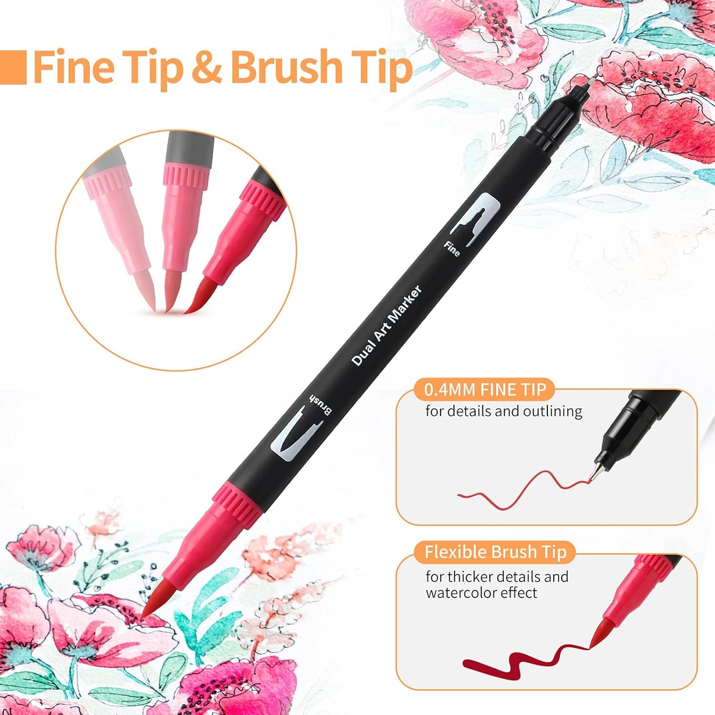 Art Markers Brush Pen, Markers for Adult Coloring Books No Bleeding,32 Colored Pens Fine Point Highlighter Pen & Brush for Adult Kids Coloring Journaling Note Taking Planner