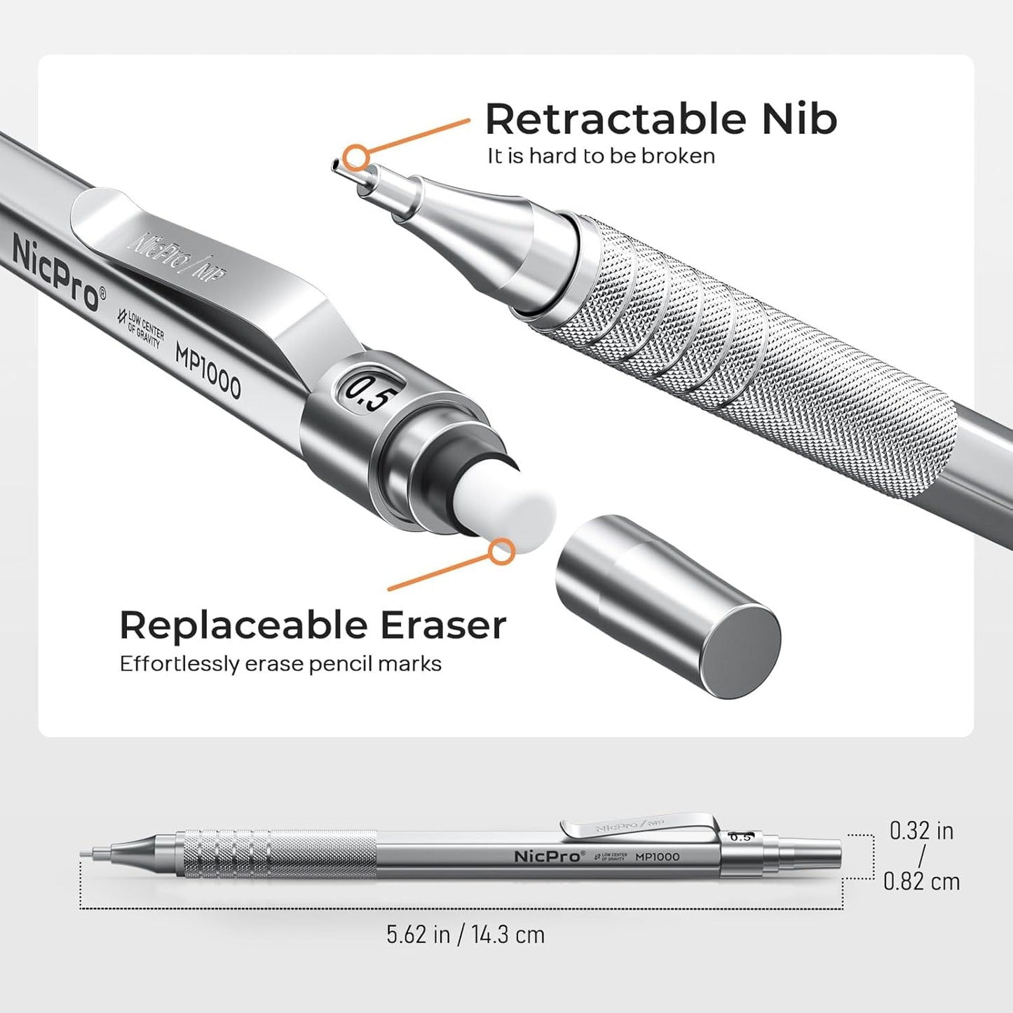 Nicpro 45PCS Black & Silver Metal Mechanical Pencil Set in Leather Case, Art Drafting Pencil 0.5, 0.7, 0.9 mm, 2mm Lead Holders for Sketching Drawing With 27 Tube (6B 4B 2B HB 2H 4H Colors)Lead Refill