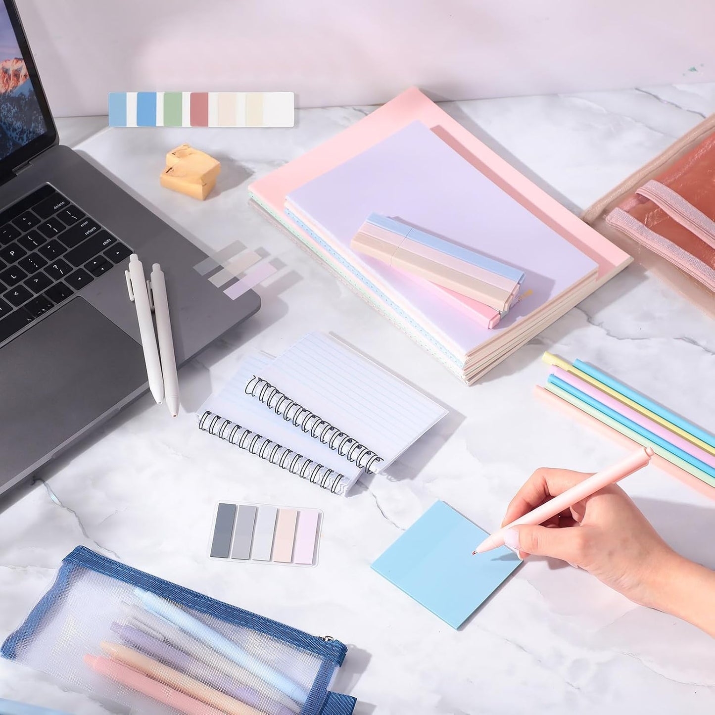 54 Pieces Aesthetic School Supplies Including Pastel Highlighters Document Bags Pencils Notebooks Pencil Pouch Ink Pens Sticky Notes Erasers Back to School Stationary Kit Supplies(Macaron Color)