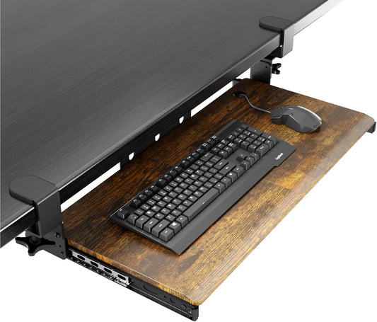 Keyboard Tray Under Desk Pull Out with Extra Sturdy C Clamp Mount System, 27.3 (32.5 inch Including Clamps) x 11 Inch Slide-Out Platform Computer Drawer for Typing Vintage AX01WG02