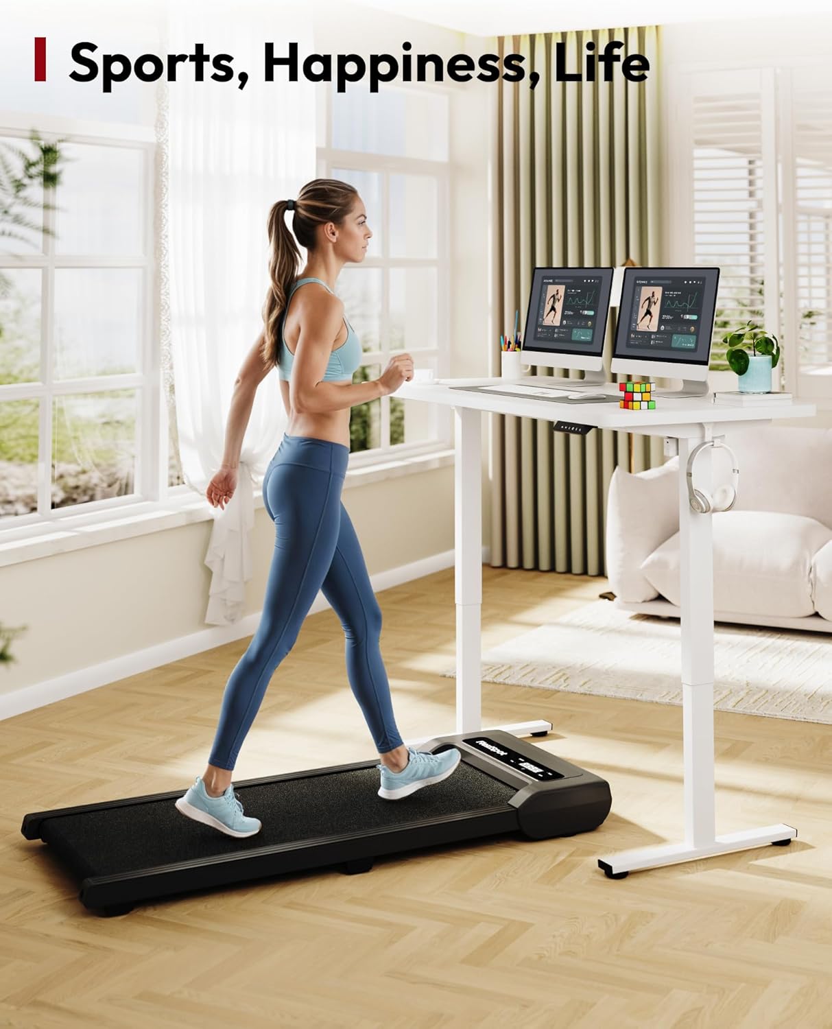 SANODESK Electric Standing Desk 71 x 32 Inches Height Adjustable Stand Up w/6-Button Controller Ergonomic Computer Desk with Splice Board for Home Office, White Frame + White Tabletop