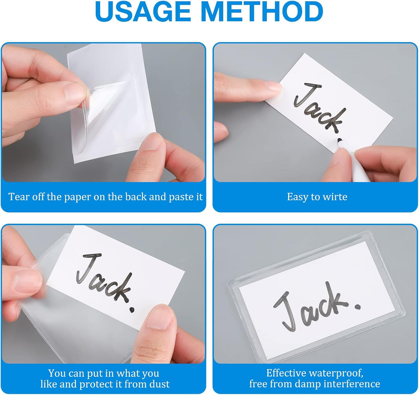 Geyee 100 Self-adhesive Index Card Pockets Label Pockets sleeves with Top Open for Business Cards, Clear Plastic Sticky Labels Holders for Storage Bins Library Cards, Organizing Totes Shelves