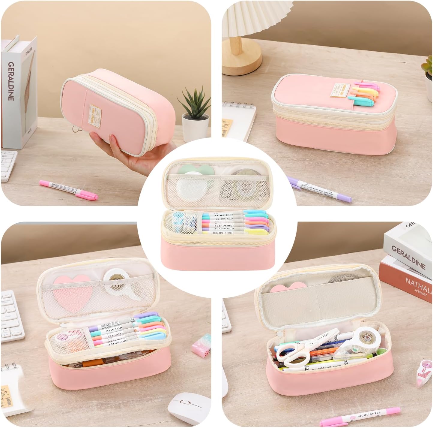 Pencil Case for Girls Kids Teens Adults Big Pencil Bag with Zipper Big Pen Pouch Large Stationery Pen Case Organizer for School Pink