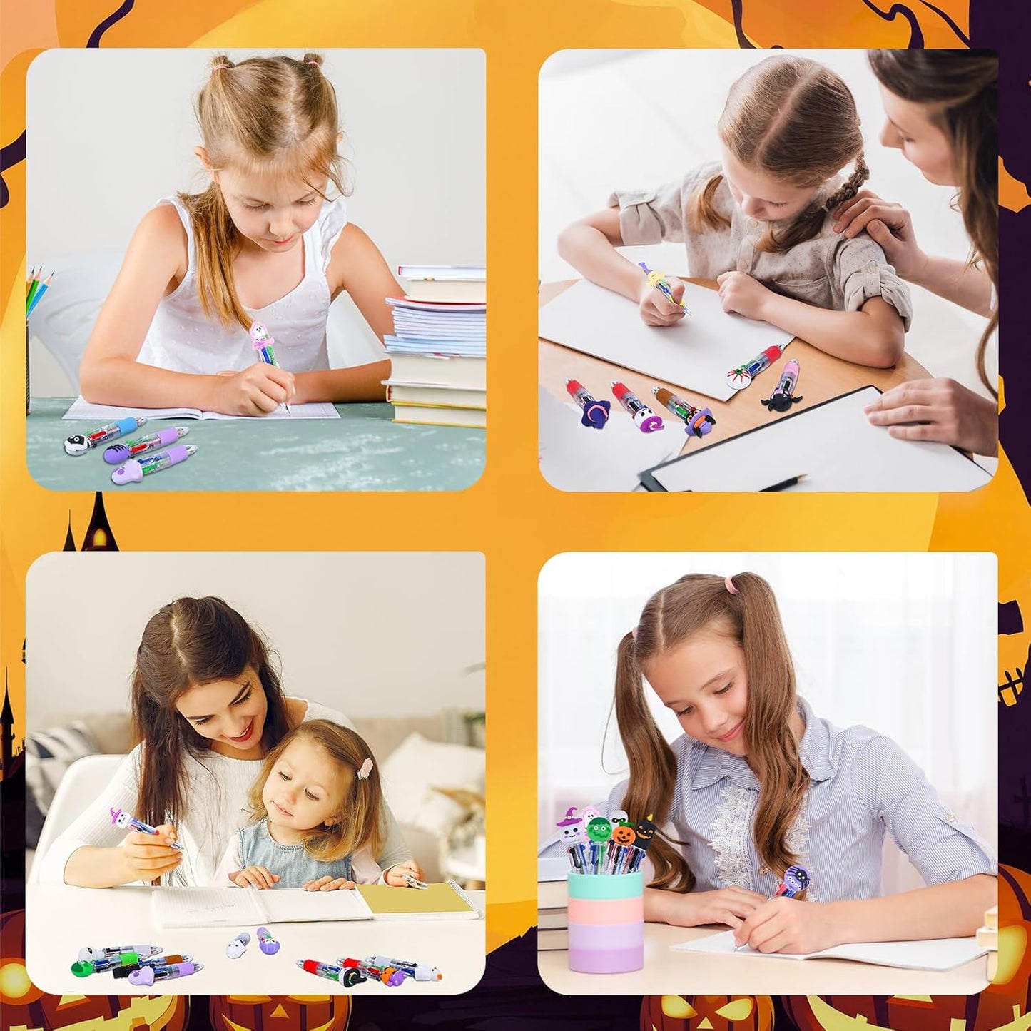 LiYiQ Halloween Colorful Multicolor Pen in One Cartoon Cute Fun 4-in-1 Cute Pens Bulk Kawaii Pumpkin Ghost Bat Shape Cool Ballpoint Pens for Kids Fun Gifts (25)