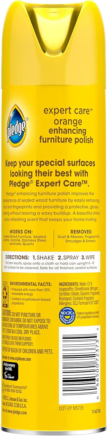 Pledge Enhancing Polish, Wood & Furniture Spray, Orange Scent, 9.7oz (Pack of 3)
