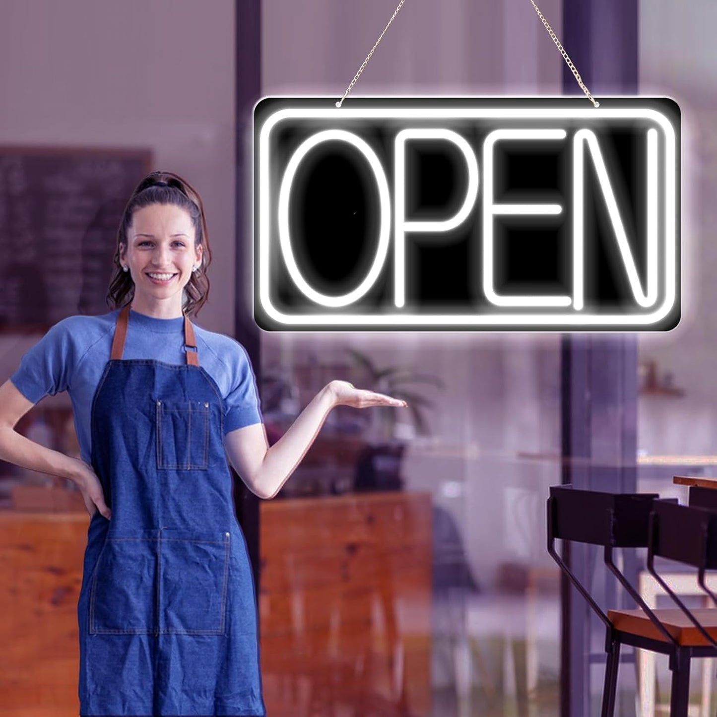 16.5" X 9" Led Neon Open Signs for Business Ultra Bright Plug In Electric Light Up Open Signs with ON/OFF Switch and 12V/2A AC Adapter for Storefront Window Bar Salon Coffee Stores (White)