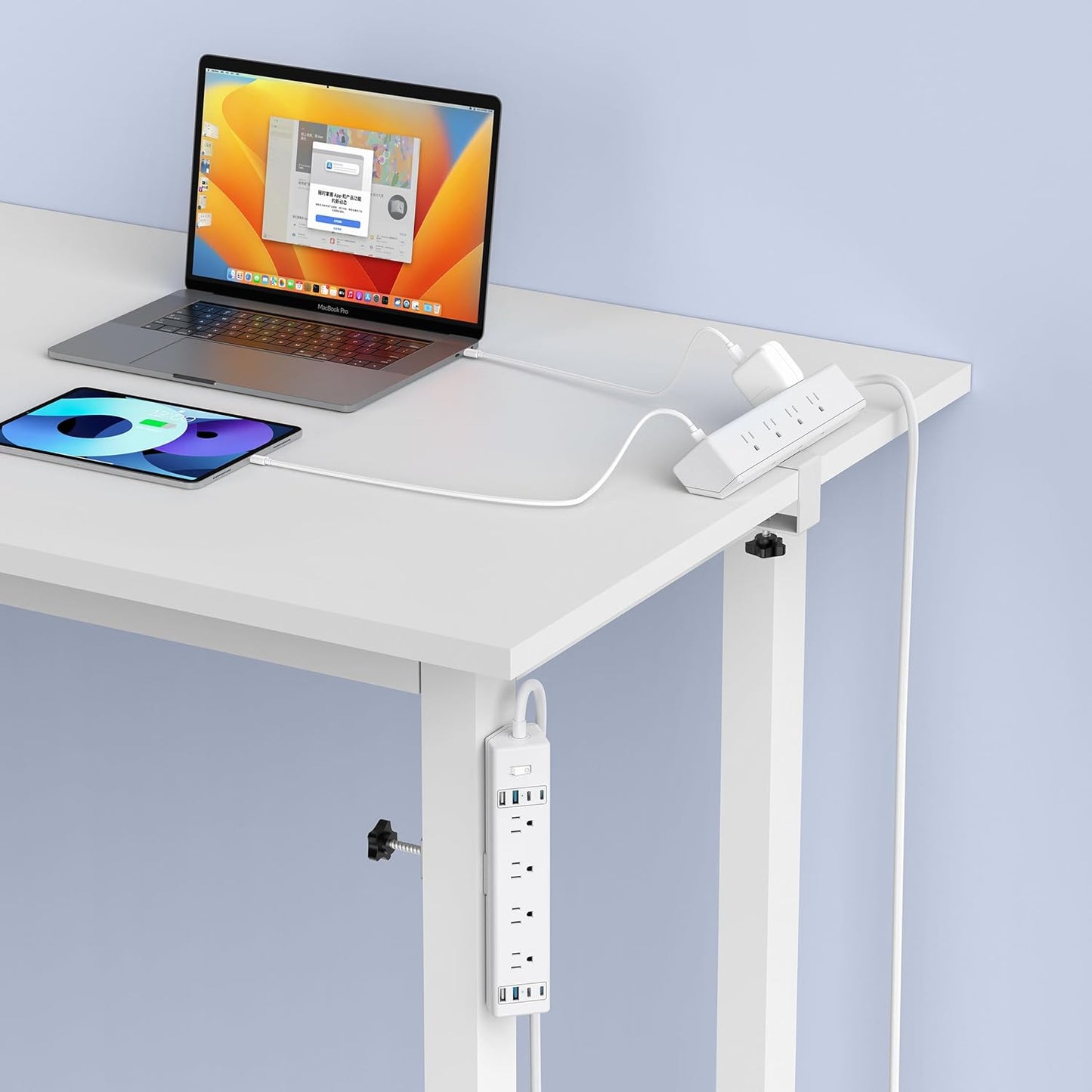 40W Fast Charging Station,Desk Clamp Power Strip 20W USB C,8 Outlets,8 USB Ports,4 USB C 4 USB A,Nightstand Edge Mount Surge Protector, 14AWG Cord, Fits 1.9" Tabletop Edge for Office,Home Furniture