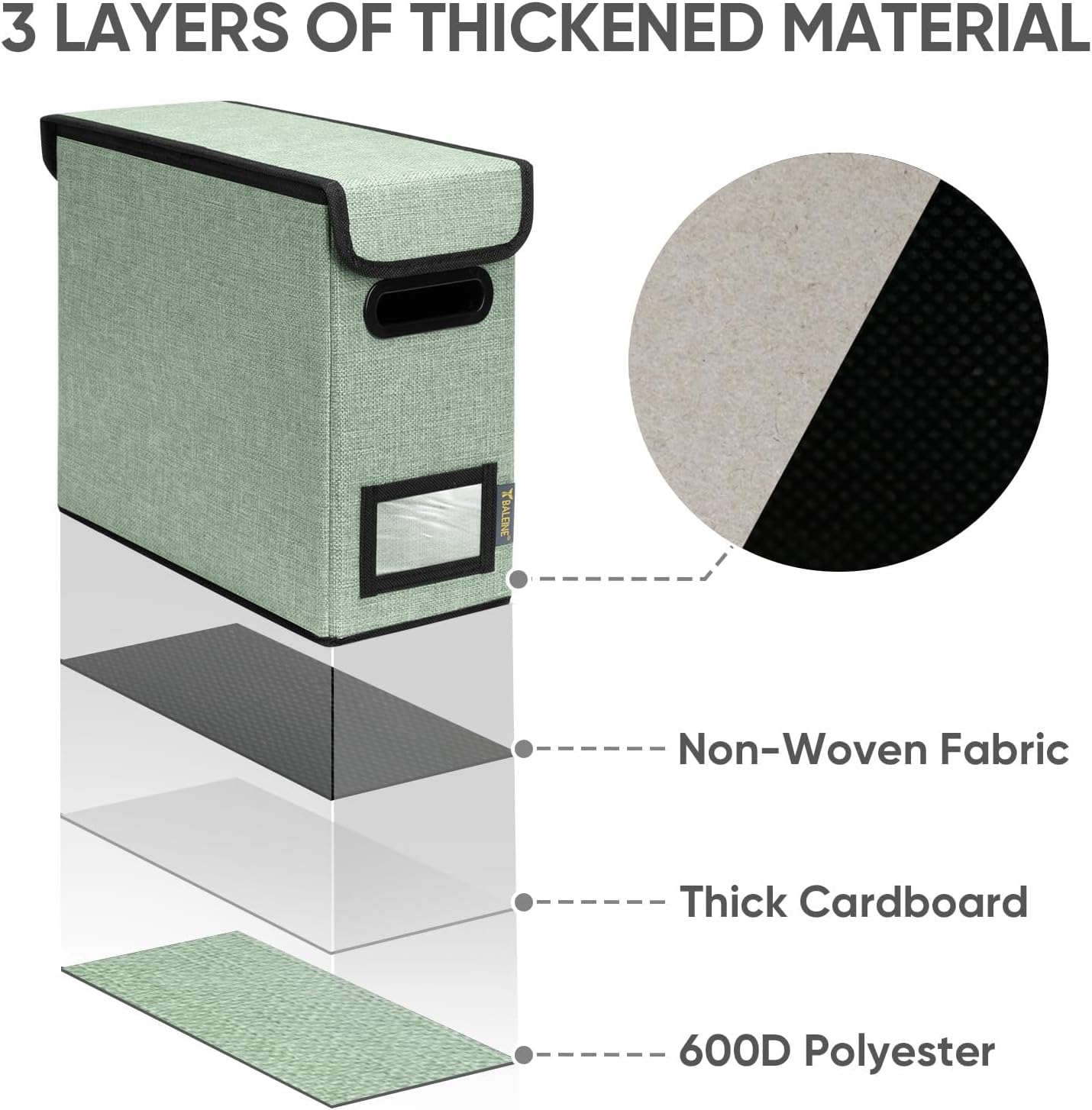 BALEINE File Organizer Box with Lid, Collapsible File Folder Organizer with Plastic Slide, Hanging File Folder Box for Office Document Storage (1 Pack, Green, S)