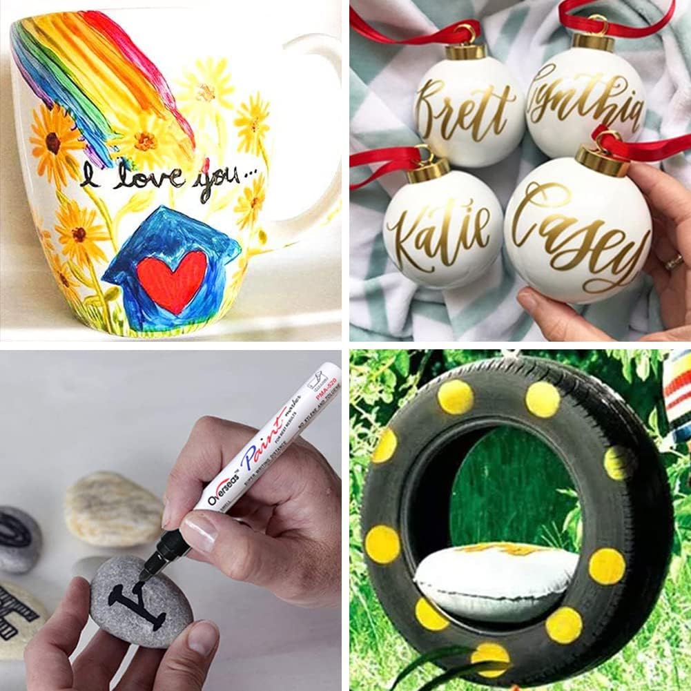 Paint Pens Paint Markers - Black Permanent Markers 8 Pack, Oil Based Waterproof Quick Dry Medium Tip Marker Pen for Metal, Wood, Fabric, Plastic, Rock, Stone, Mugs, Canvas, Glass, Art Craft