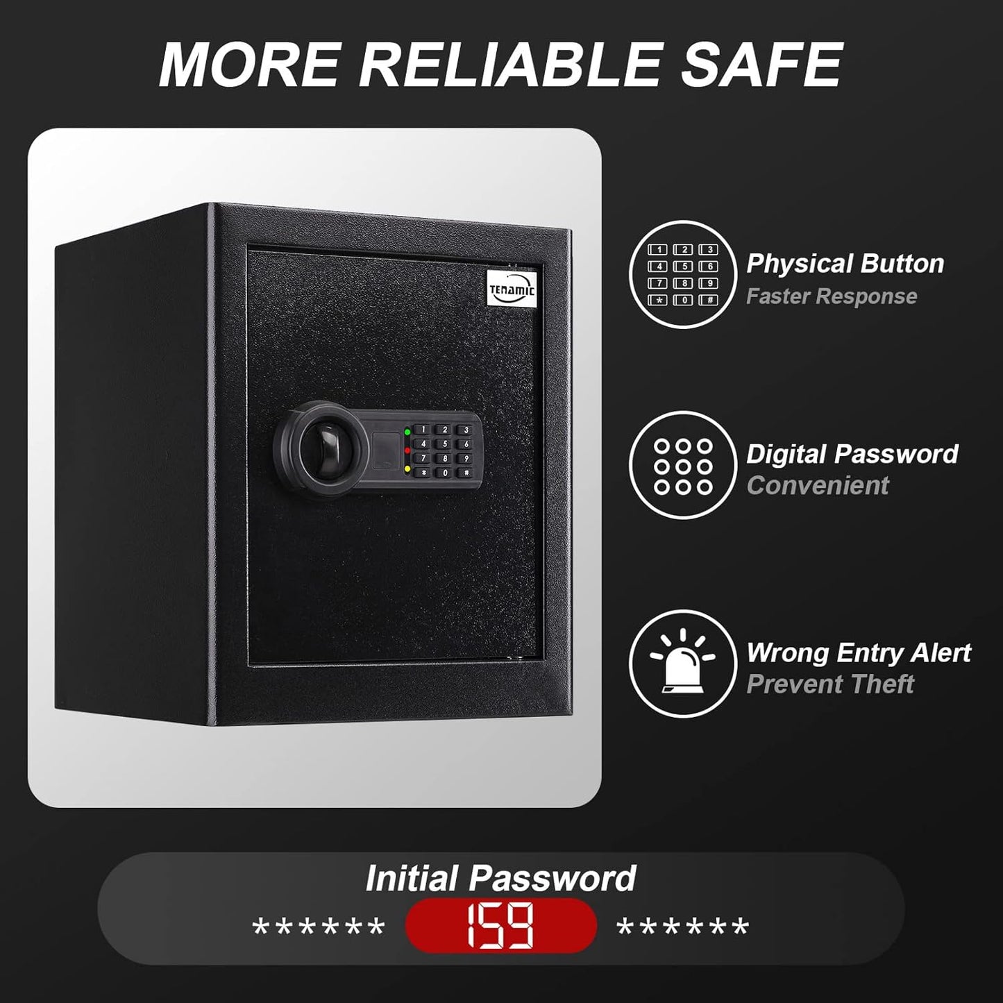 Tenamic Fireproof Waterproof Home Safe 2.0 Cuft - Keypad Large Lock Box Cabinet, Solid Alloy Steel for Office, Hotel - Black